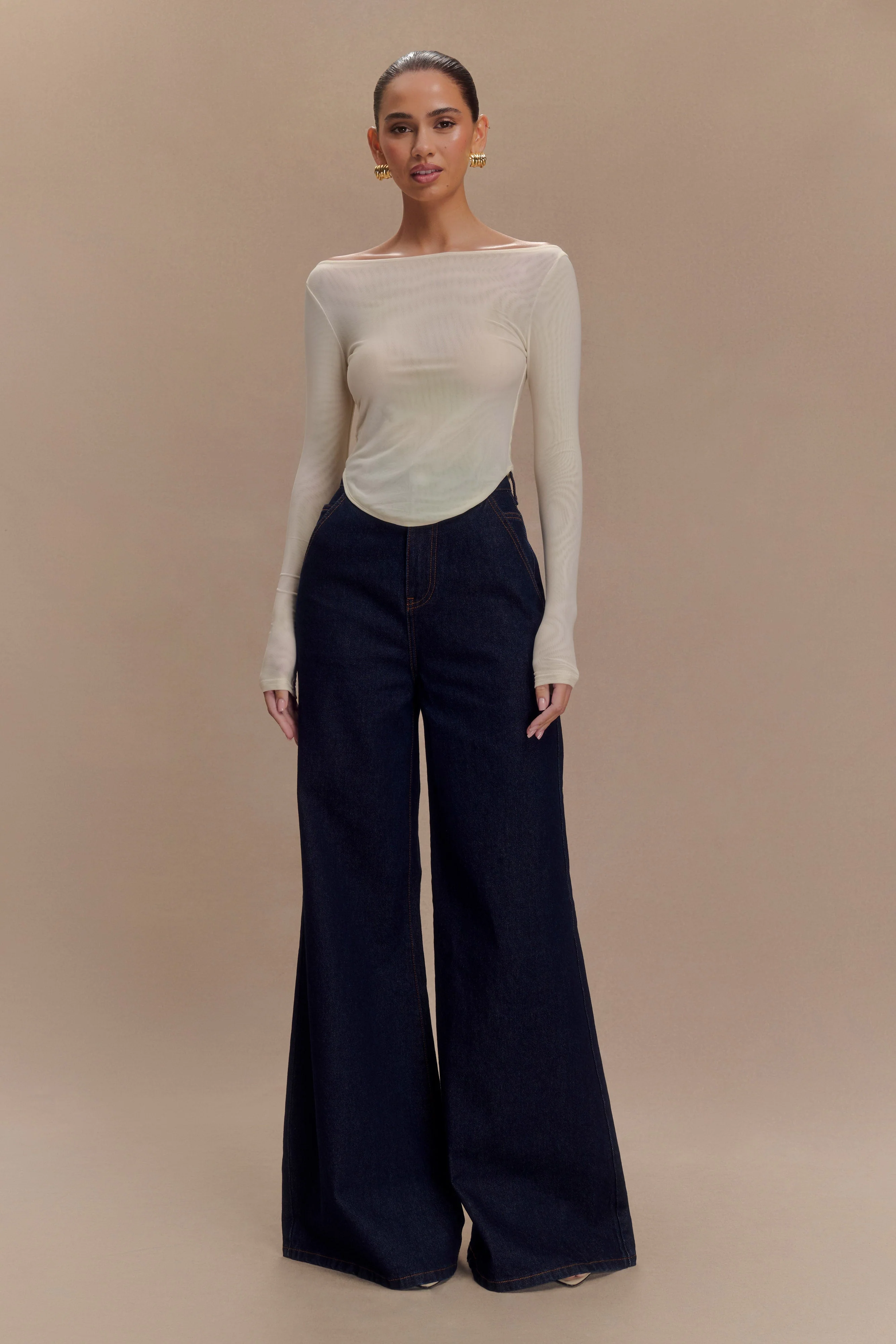 Jen Wide Leg Flare Denim Jeans - Indigo Blue - Image 4