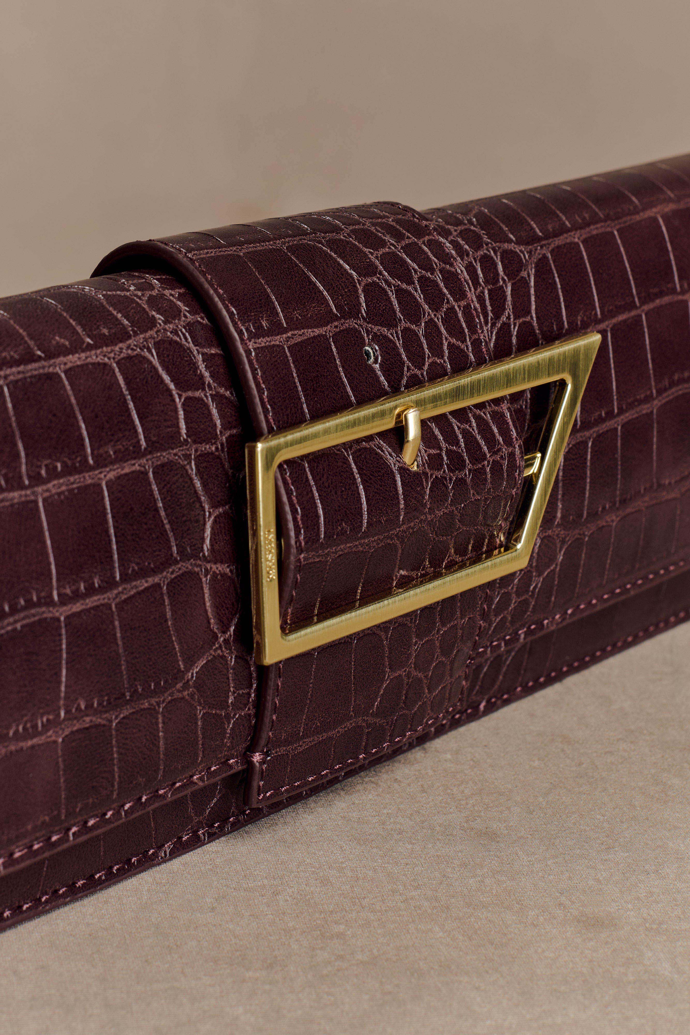 Jessica Faux Leather Crocodile Clutch - Burgundy - Image 3