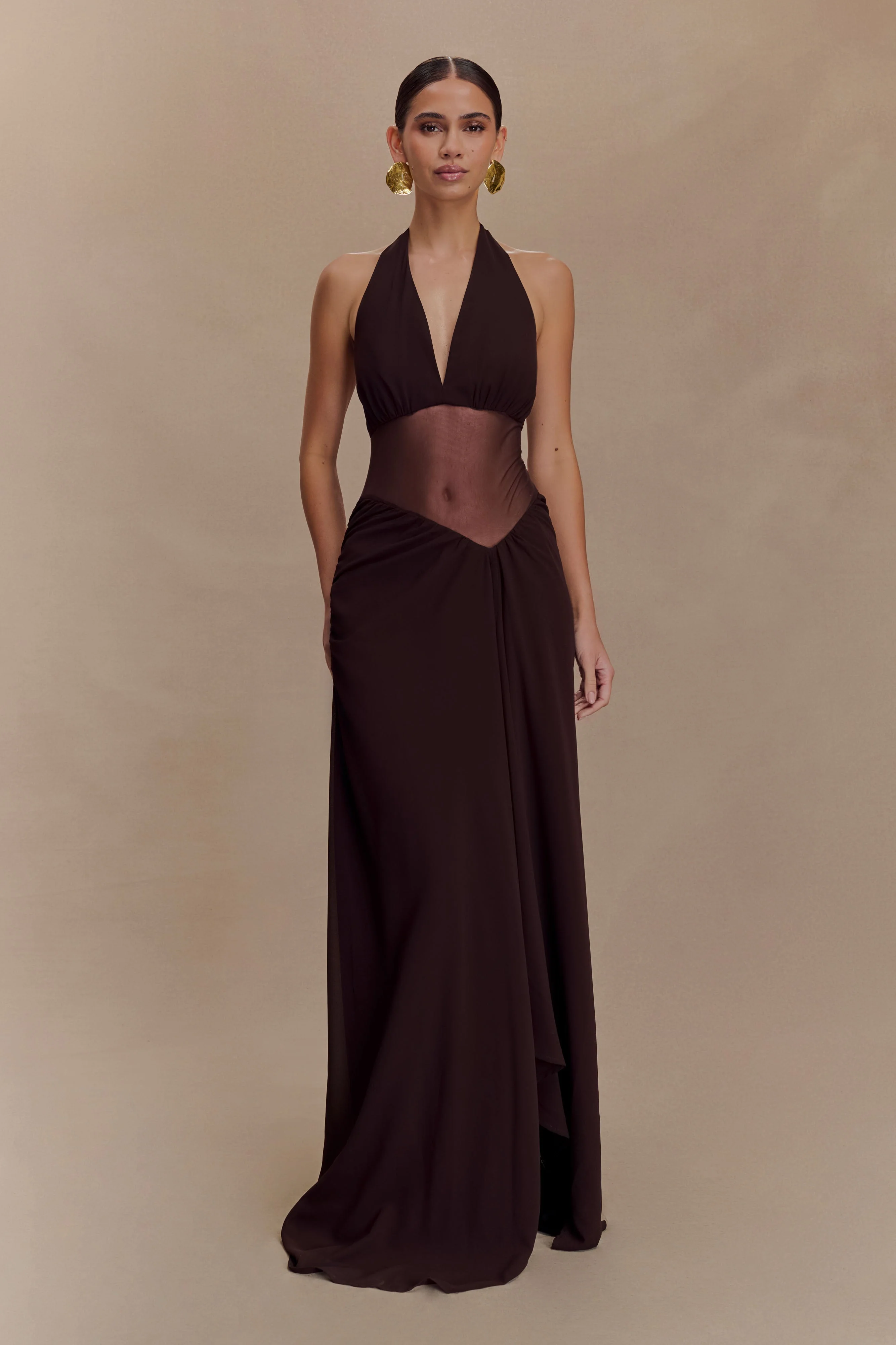 Jonna Chiffon And Mesh Maxi Dress - Dark Chocolate - Image 2