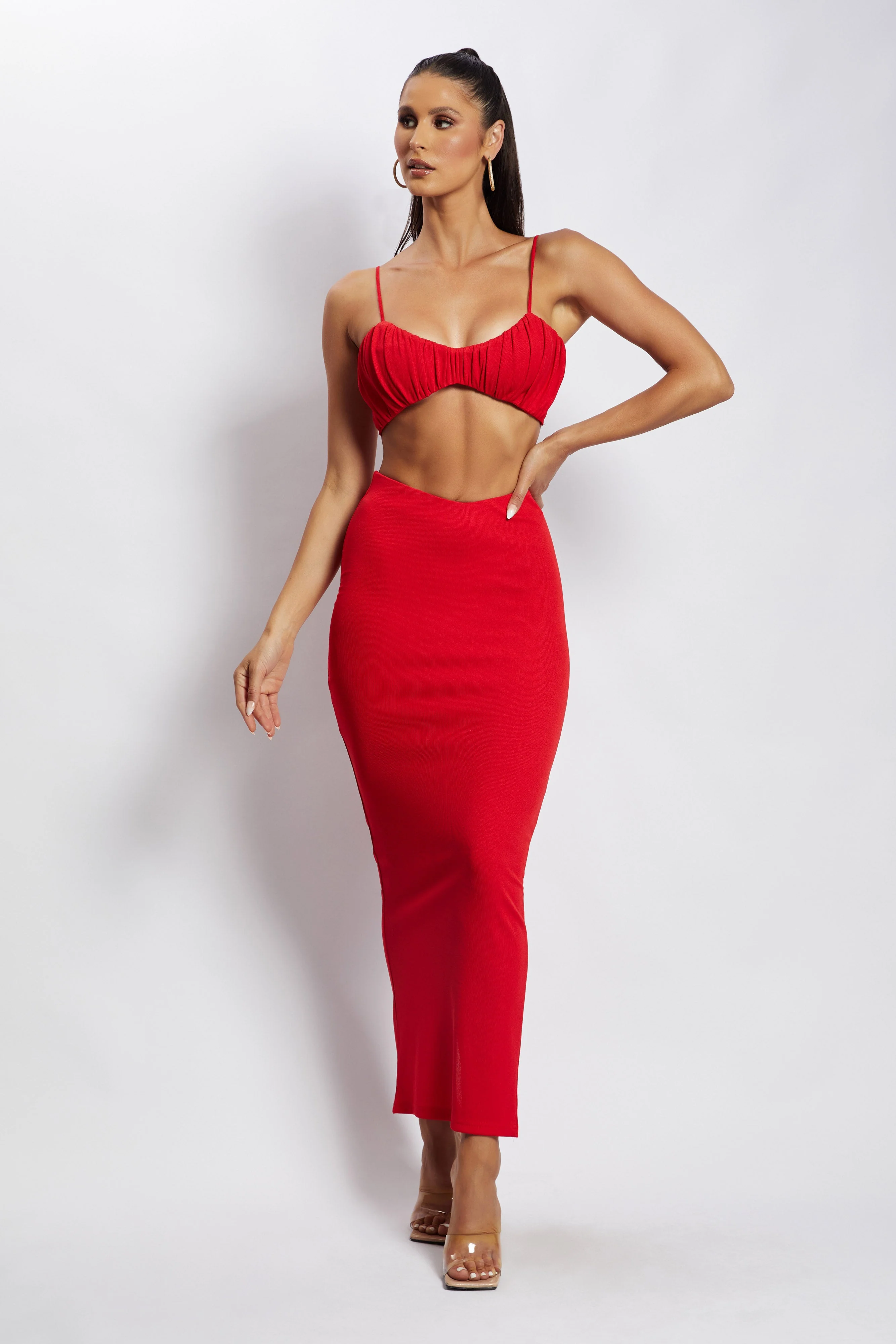 Jordan Ruched Front V Front Top - Red - Image 5