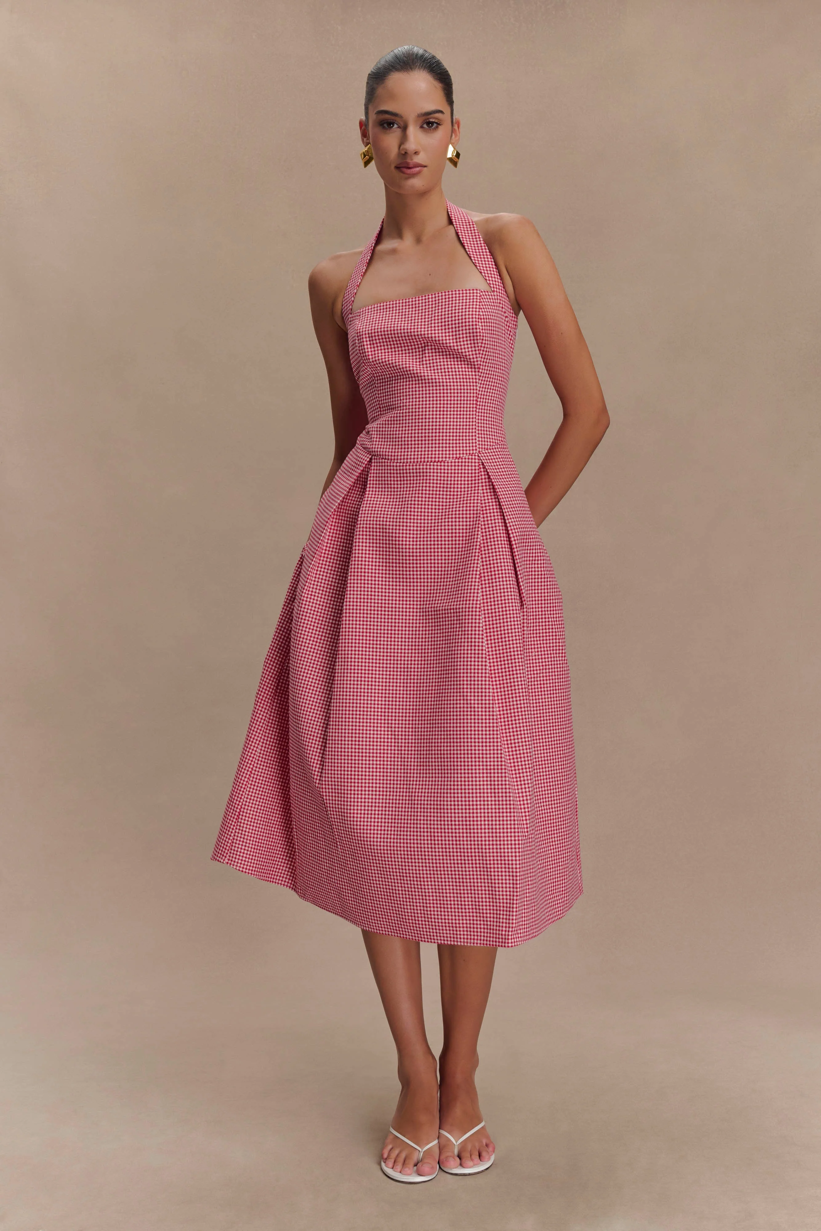 Juana Halter Midi Dress - Red Gingham - Image 2