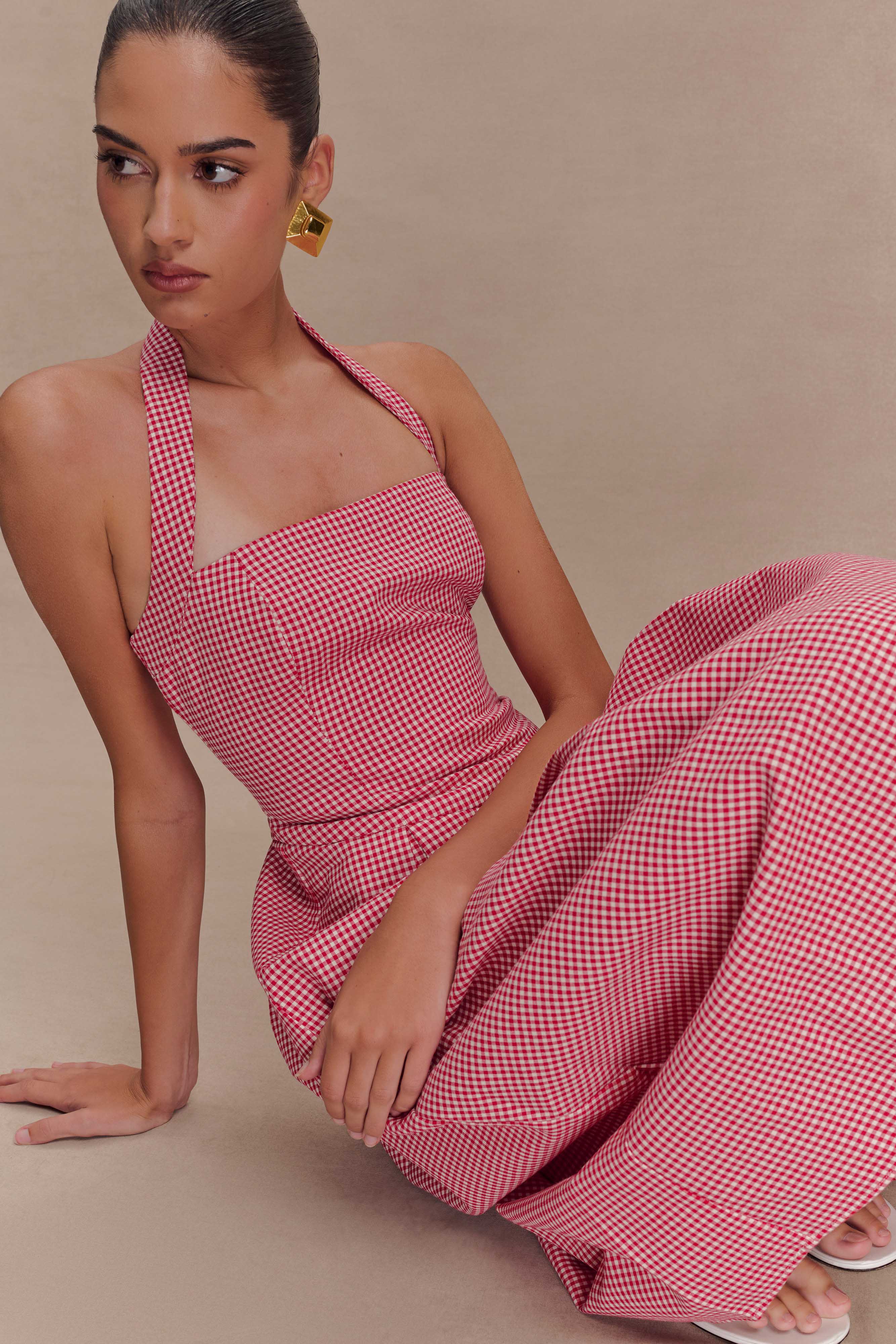 Juana Halter Midi Dress - Red Gingham - Image 5