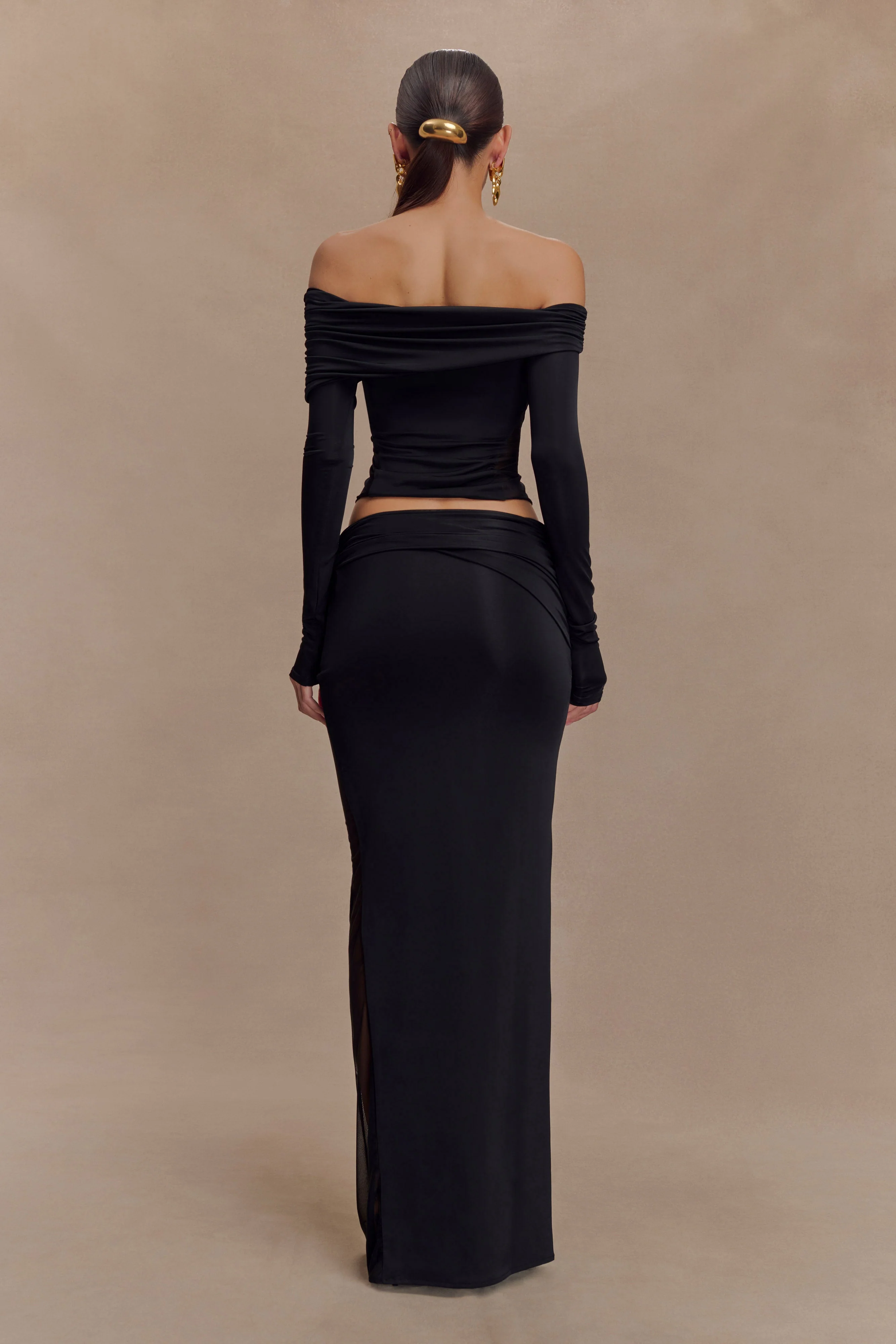 Judy Slinky And Mesh Off Shoulder Top - Black - Image 4