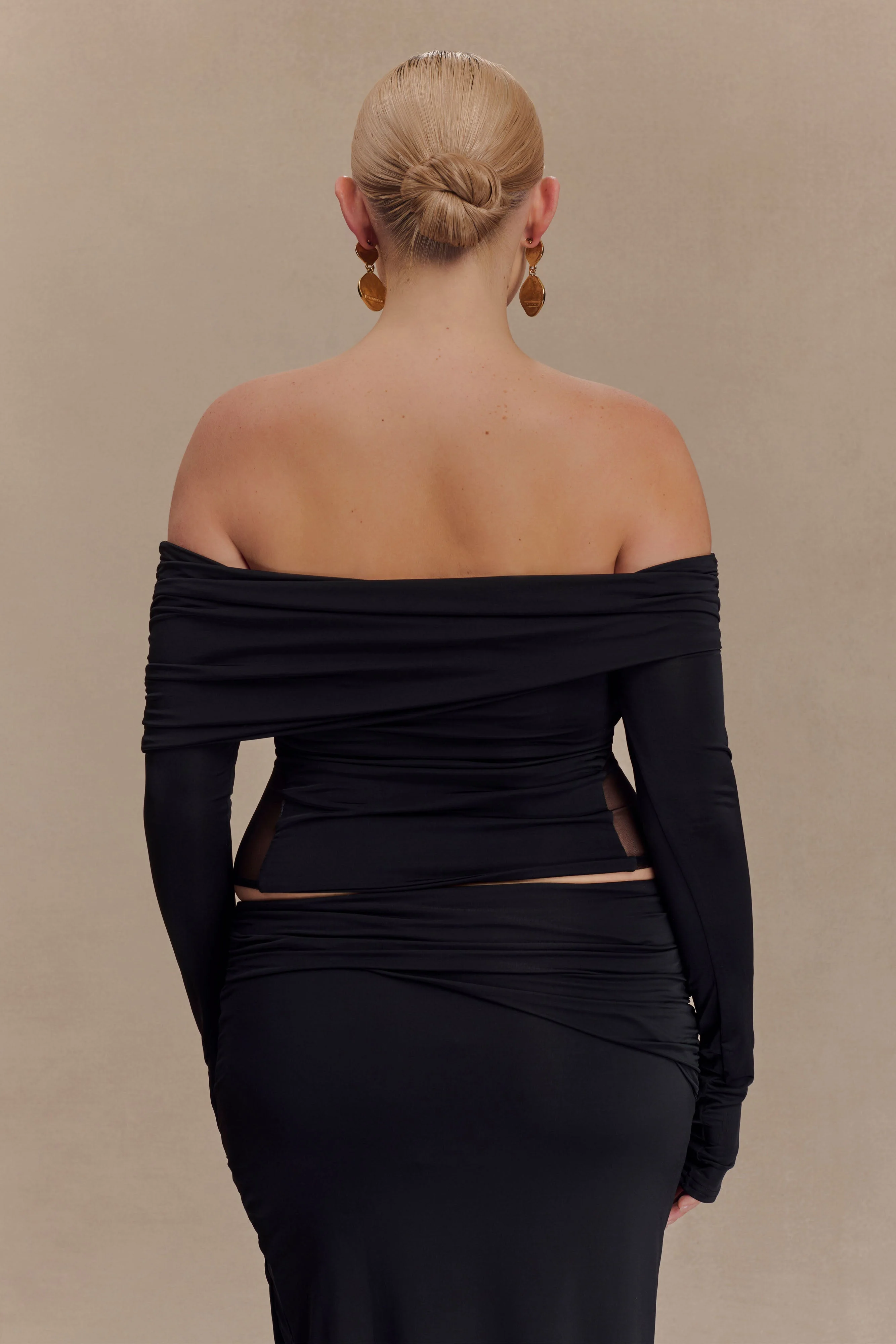 Judy Slinky And Mesh Off Shoulder Top - Black - Image 7