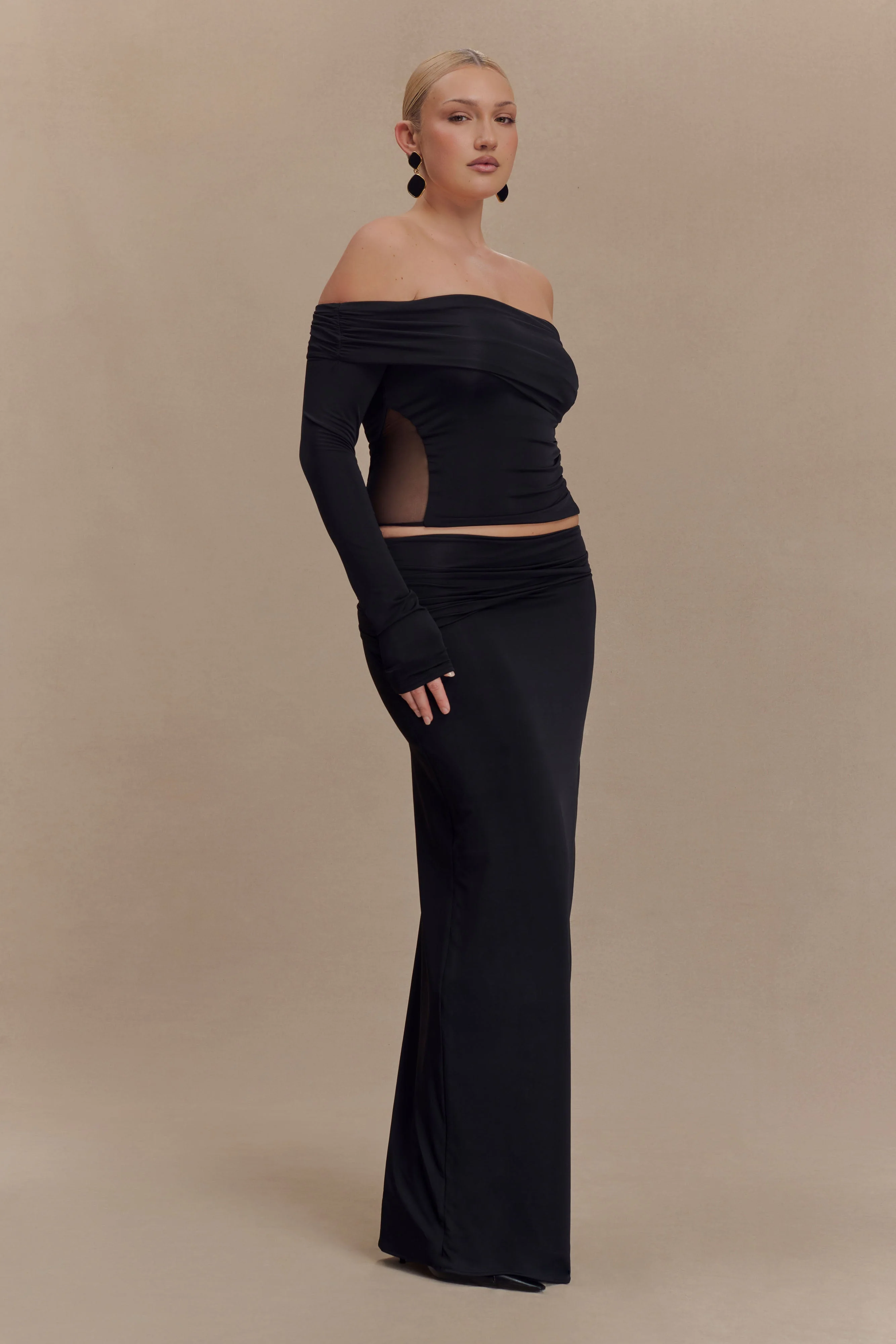 Judy Slinky And Mesh Off Shoulder Top - Black - Image 9