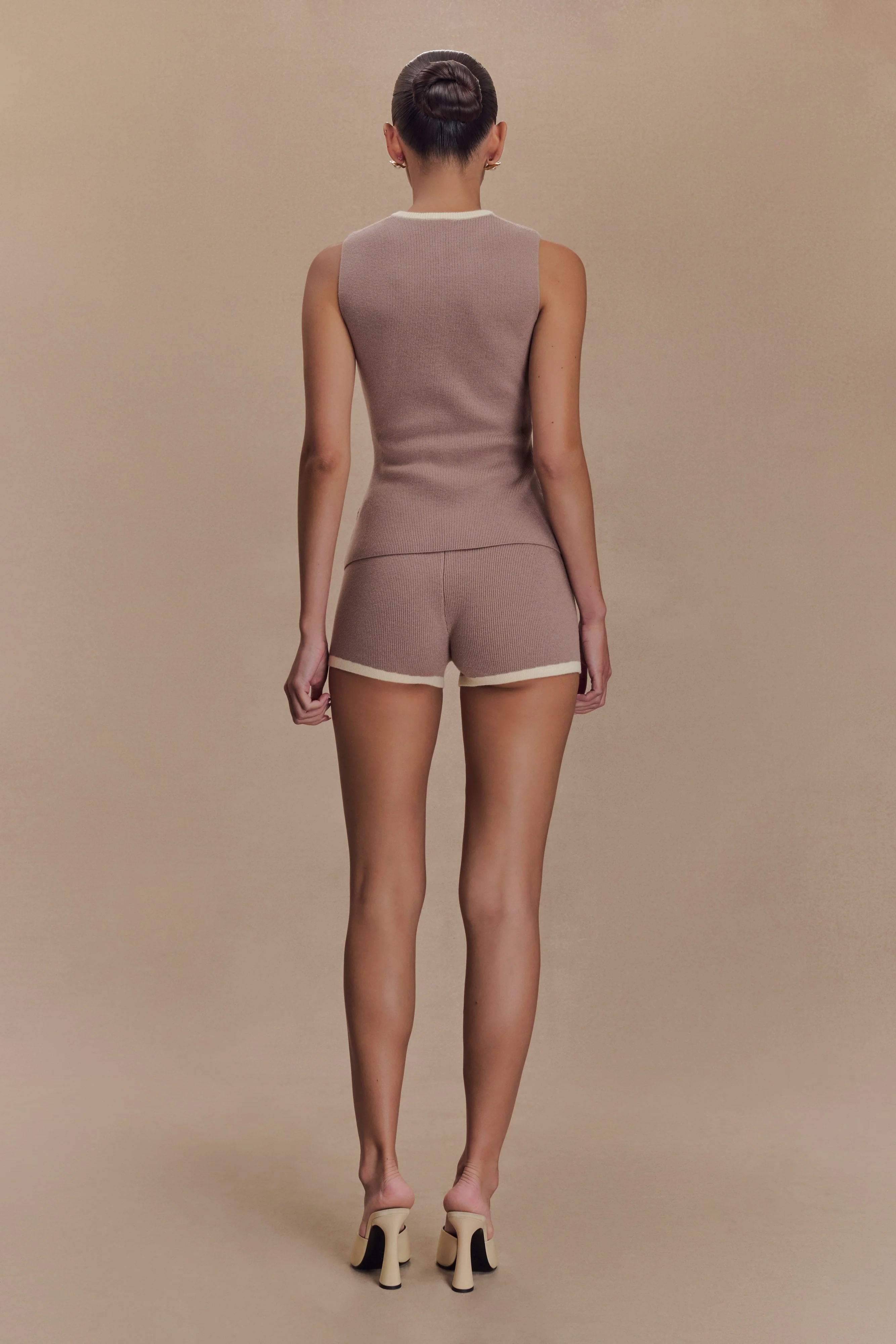 Julianne Contrast Knit Shorts - Pebble/Ivory - Image 6