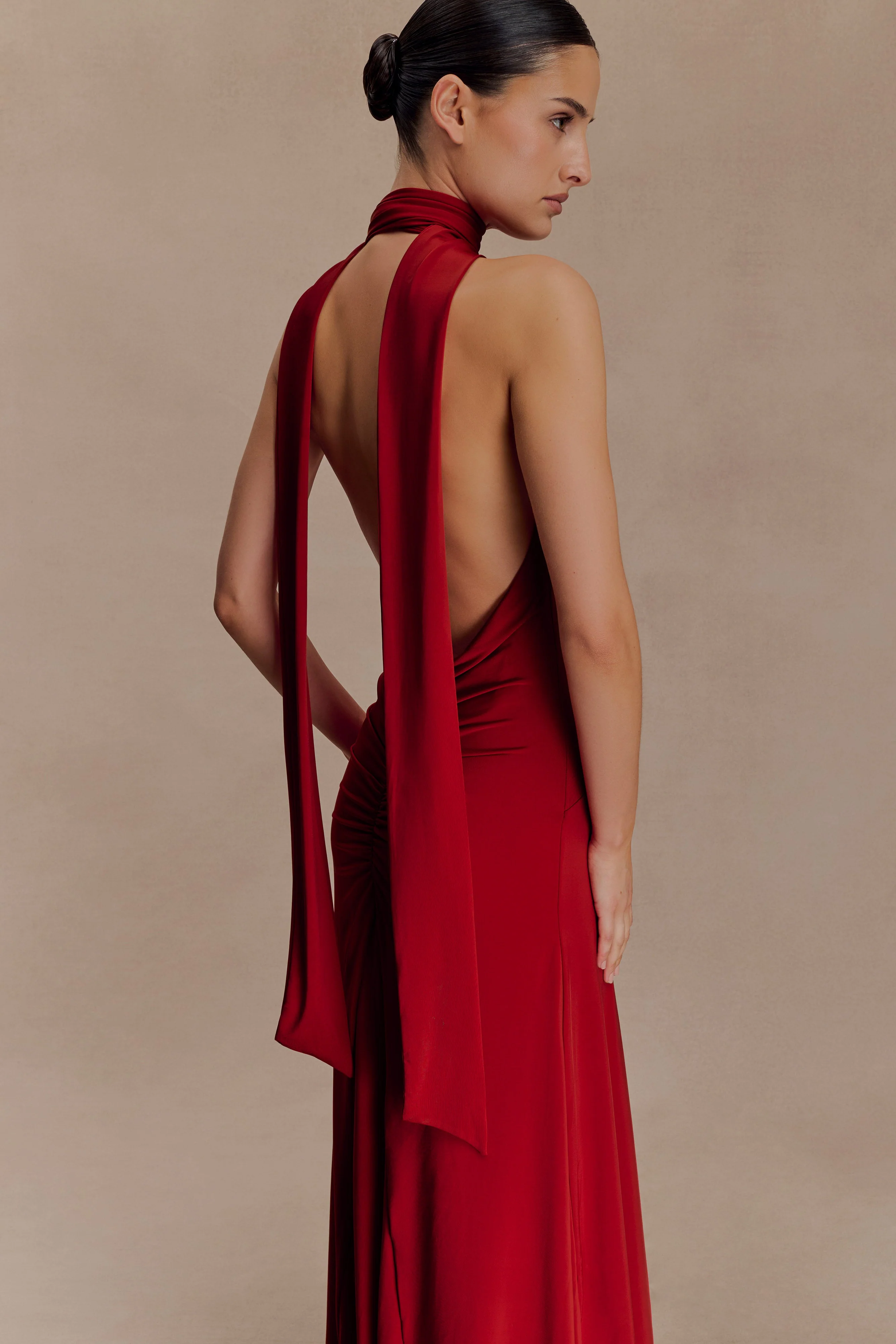Juliet Slinky Maxi Dress With Scarf - Ruby - Image 5
