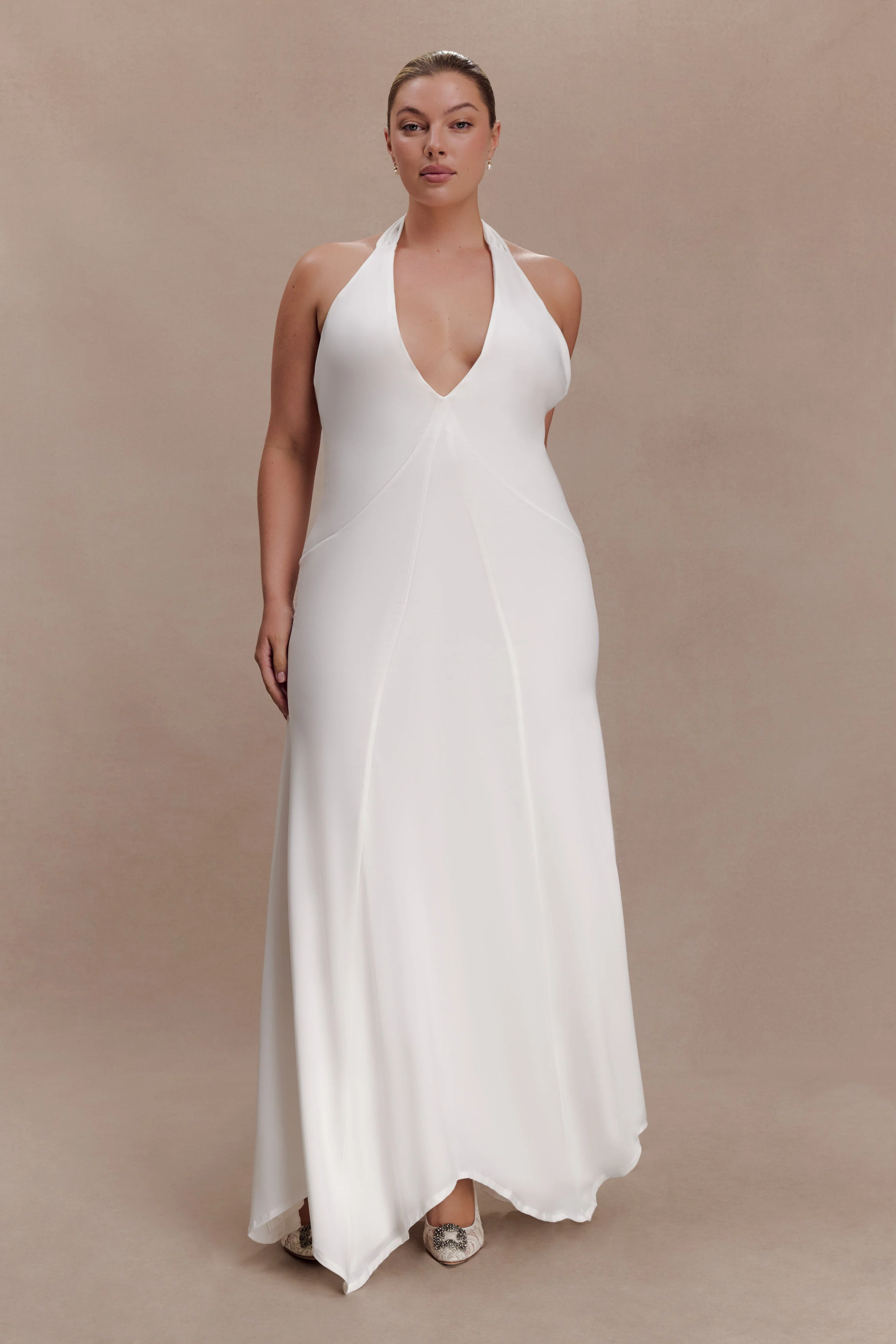 Juliet Slinky Maxi Dress With Scarf - White - Image 5