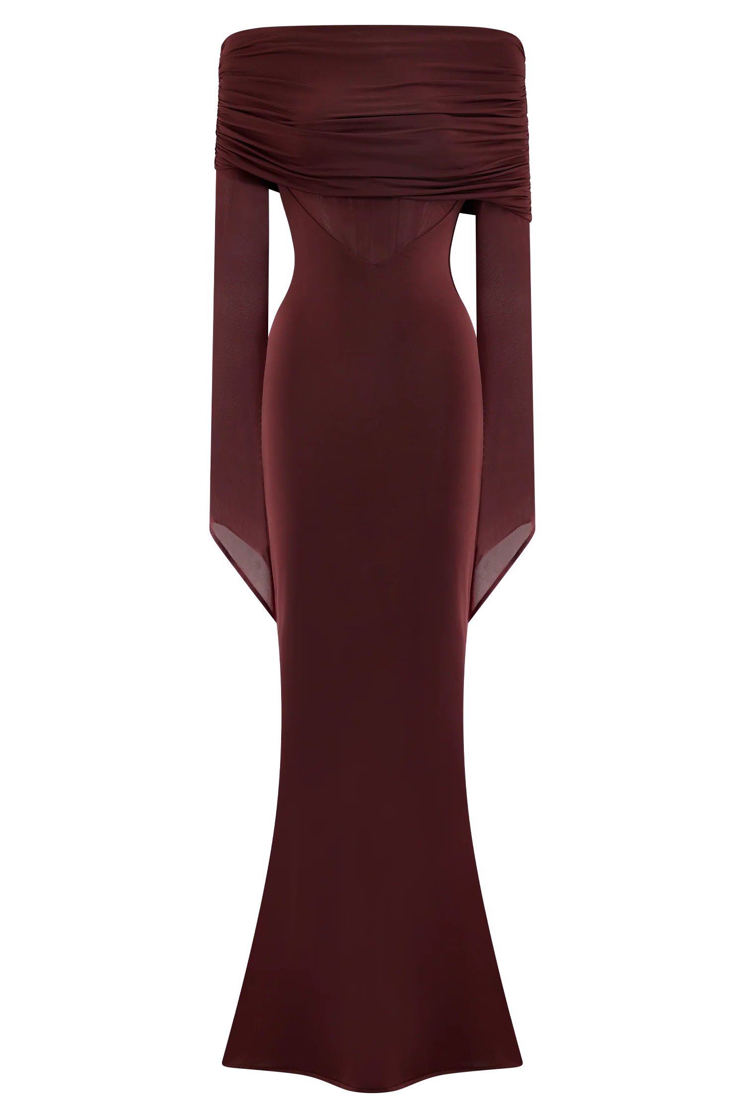 Kaitlin One Shoulder Slinky And Mesh Maxi Dress - Burgundy - Image 6