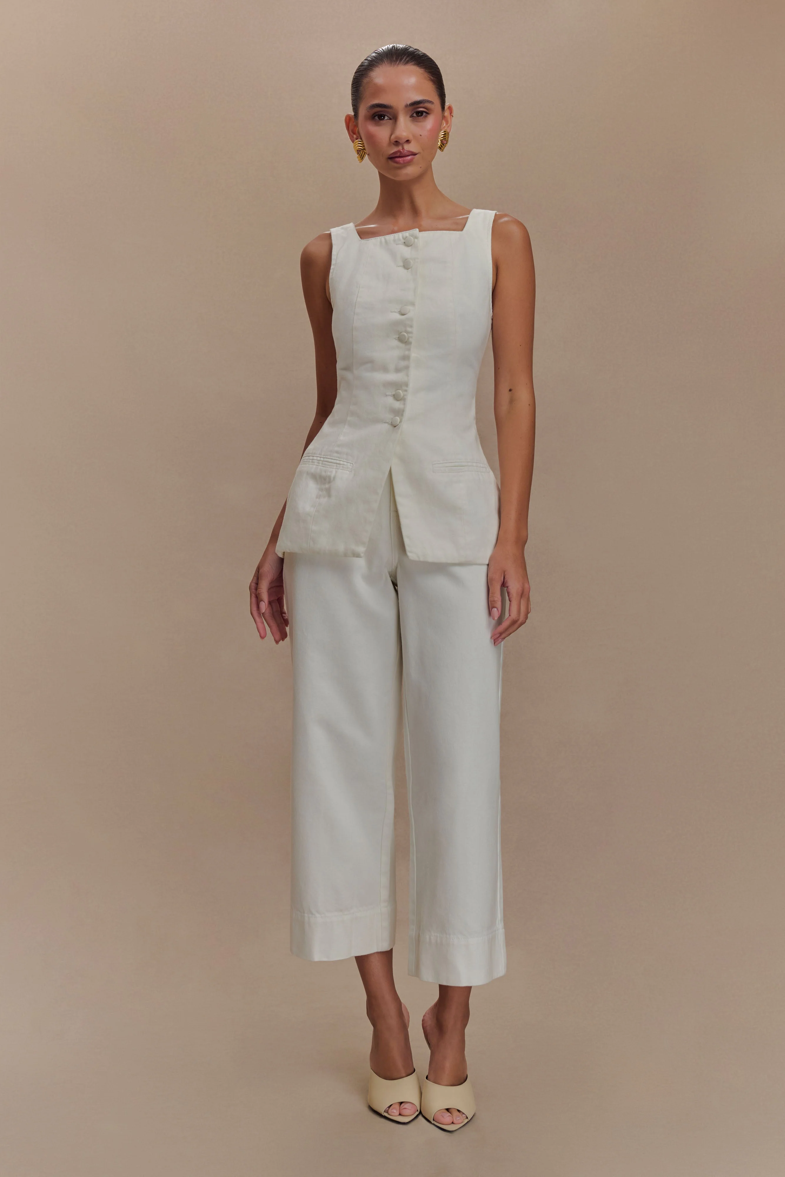 Kaitlyn Cropped Wide Leg Jeans - White - Image 5