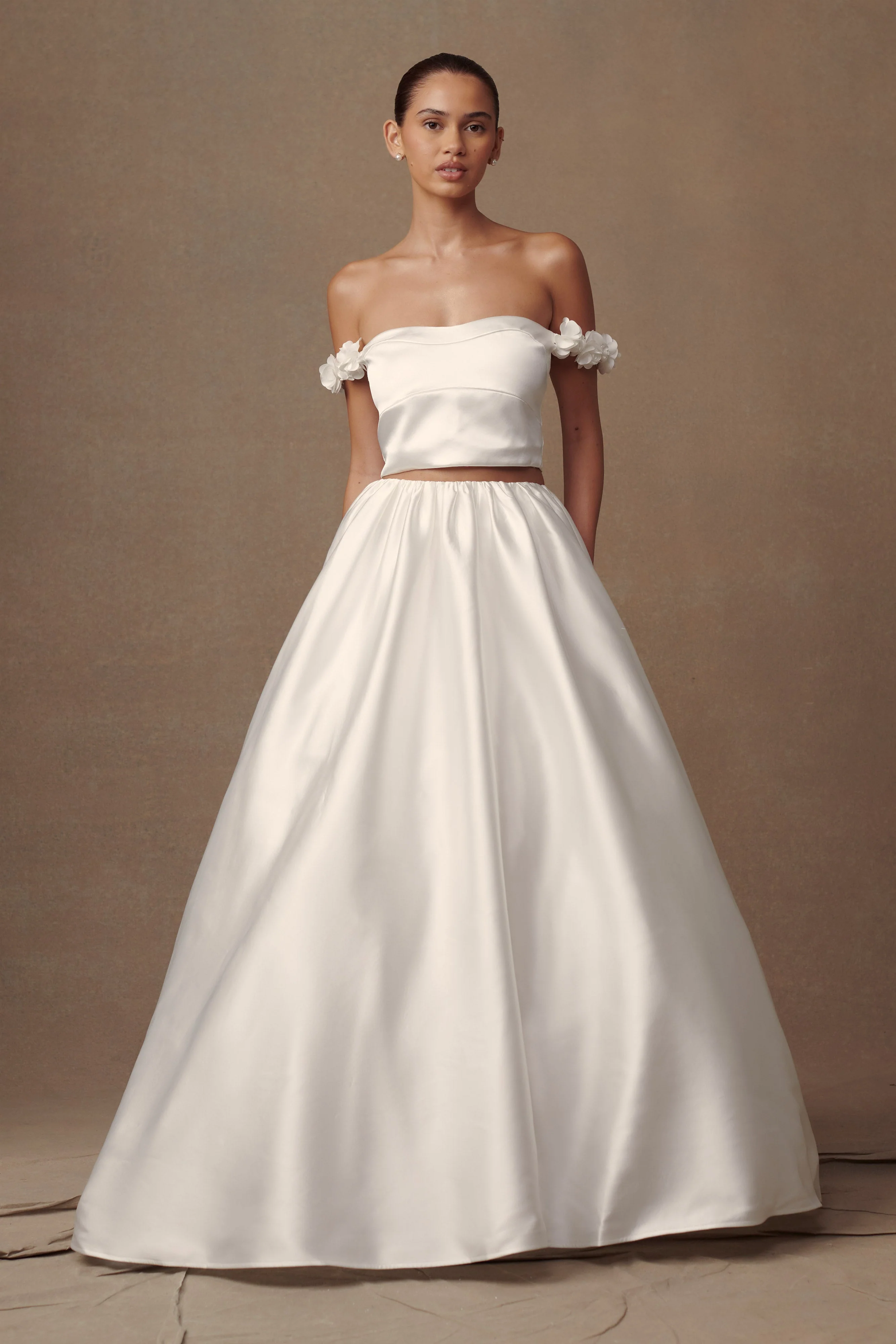 Karrie Cropped Satin Rose Bodice - White - Image 4