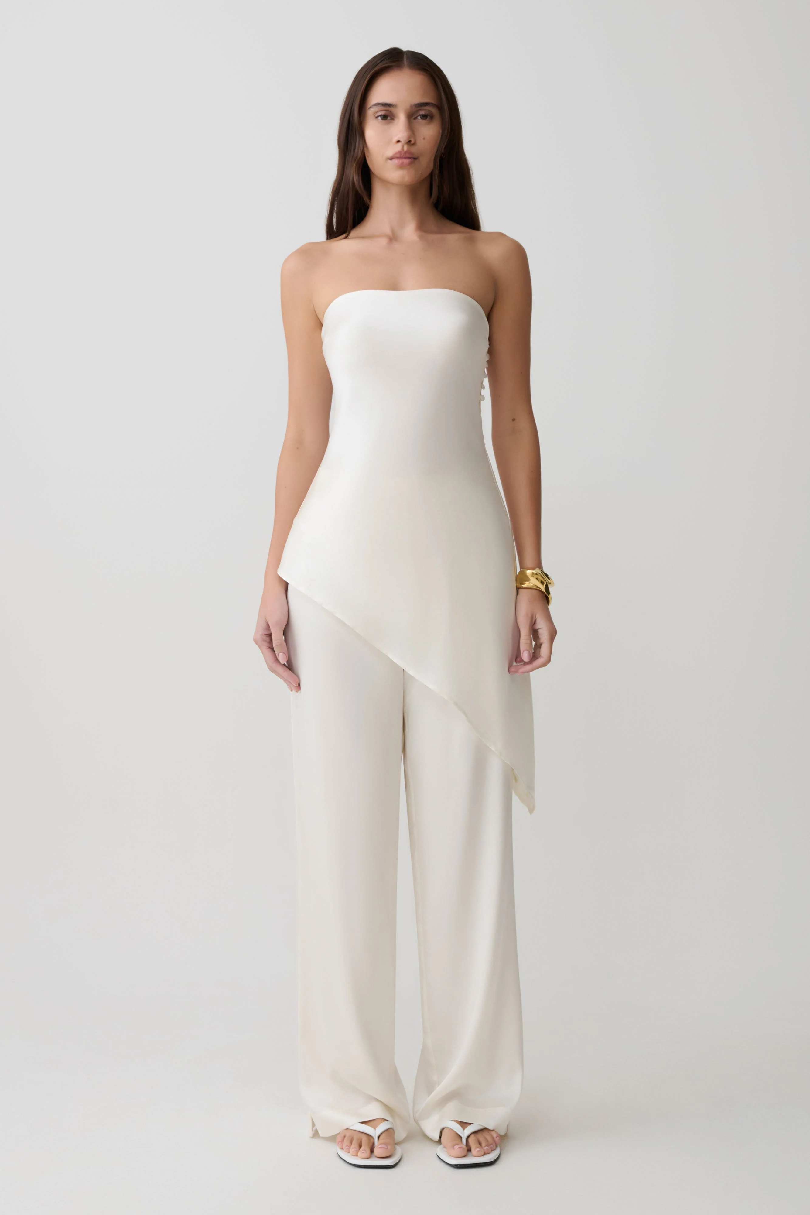Kayla Silk Blend Straight Leg Pants - Ivory - Image 5