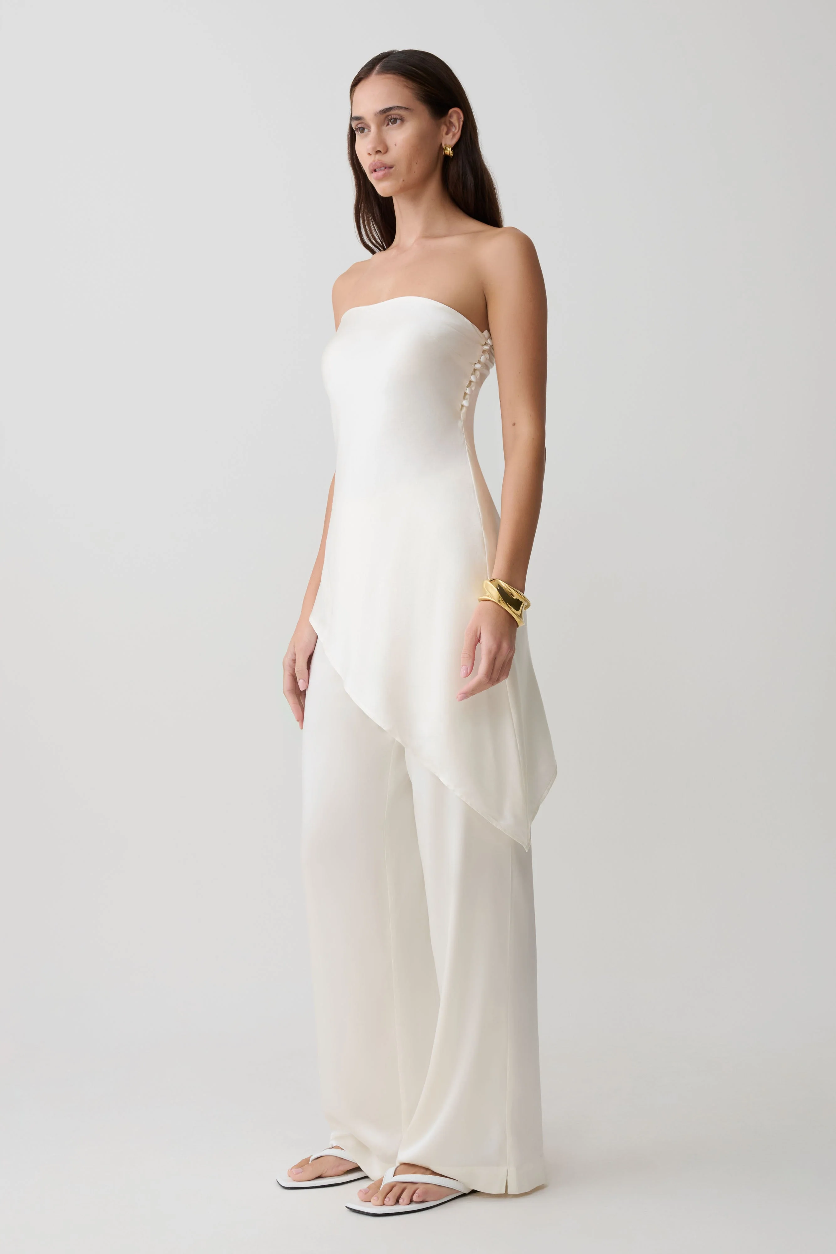 Kayla Silk Blend Strapless Asymmetric Top - Ivory - Image 4