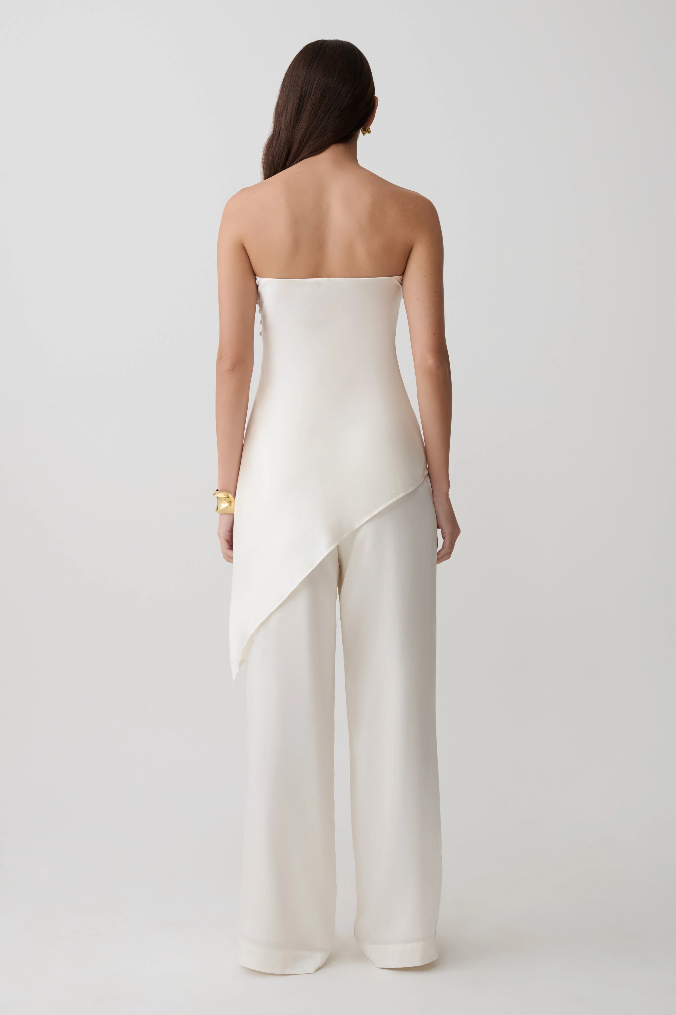 Kayla Silk Blend Strapless Asymmetric Top - Ivory - Image 5