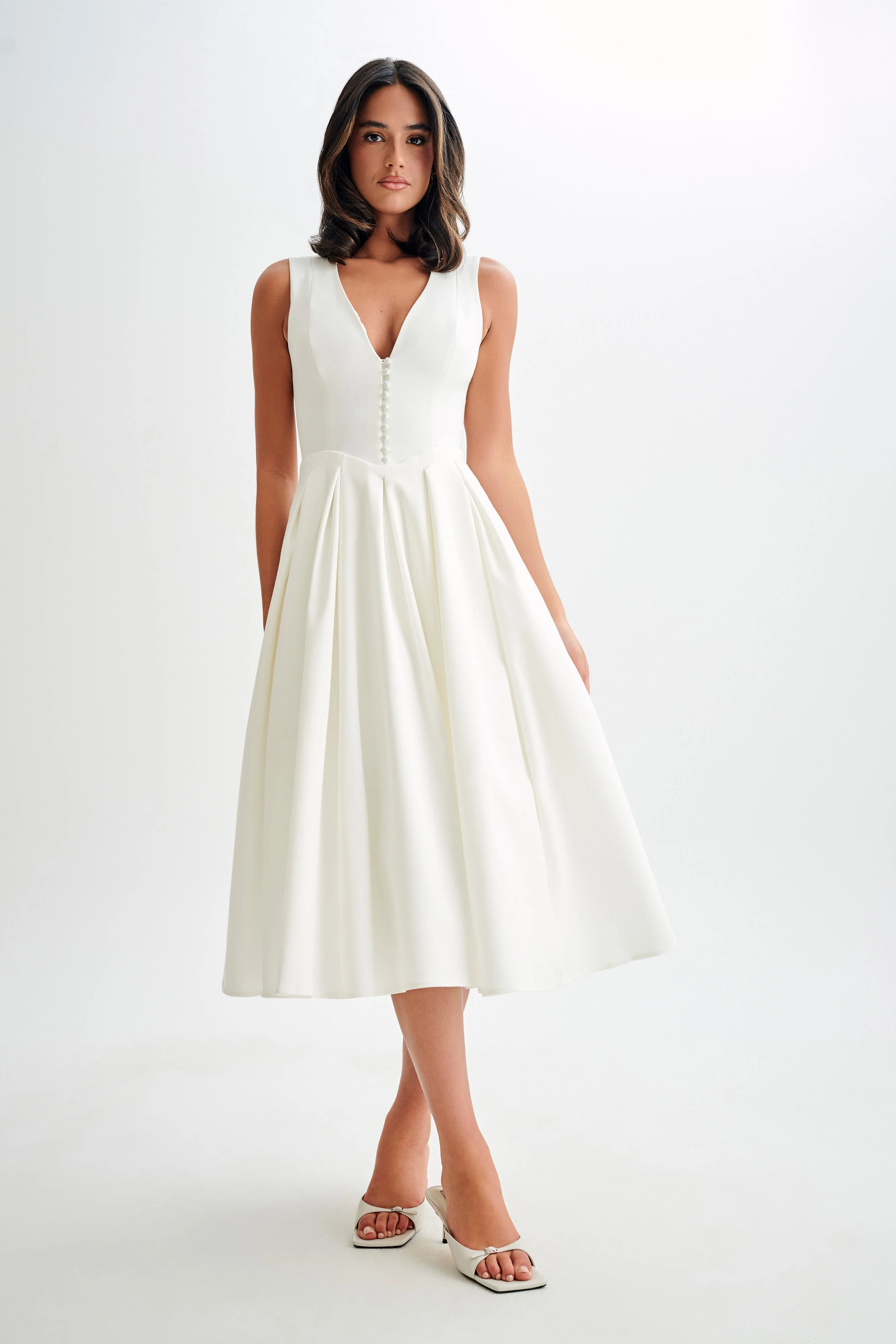 Keely Cotton Sleeveless Midi Dress - White - Image 2