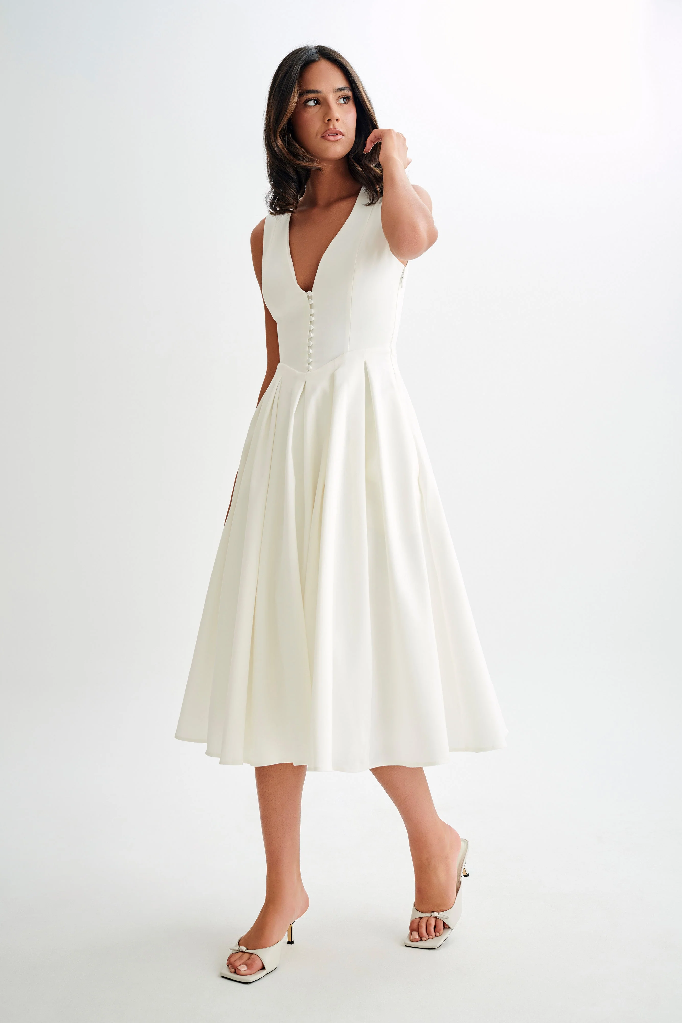 Keely Cotton Sleeveless Midi Dress - White - Image 5