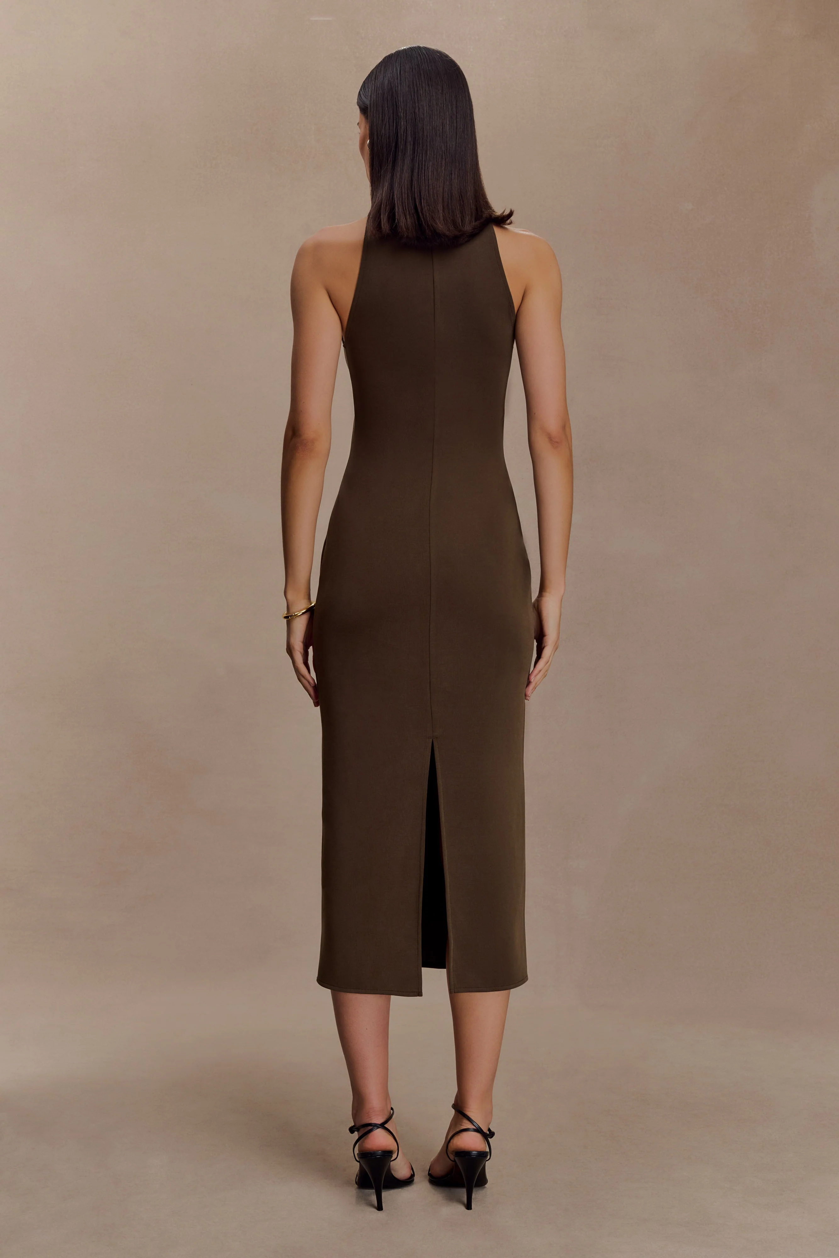 Kennedy High Neck Midi Dress - Chocolate - Image 4