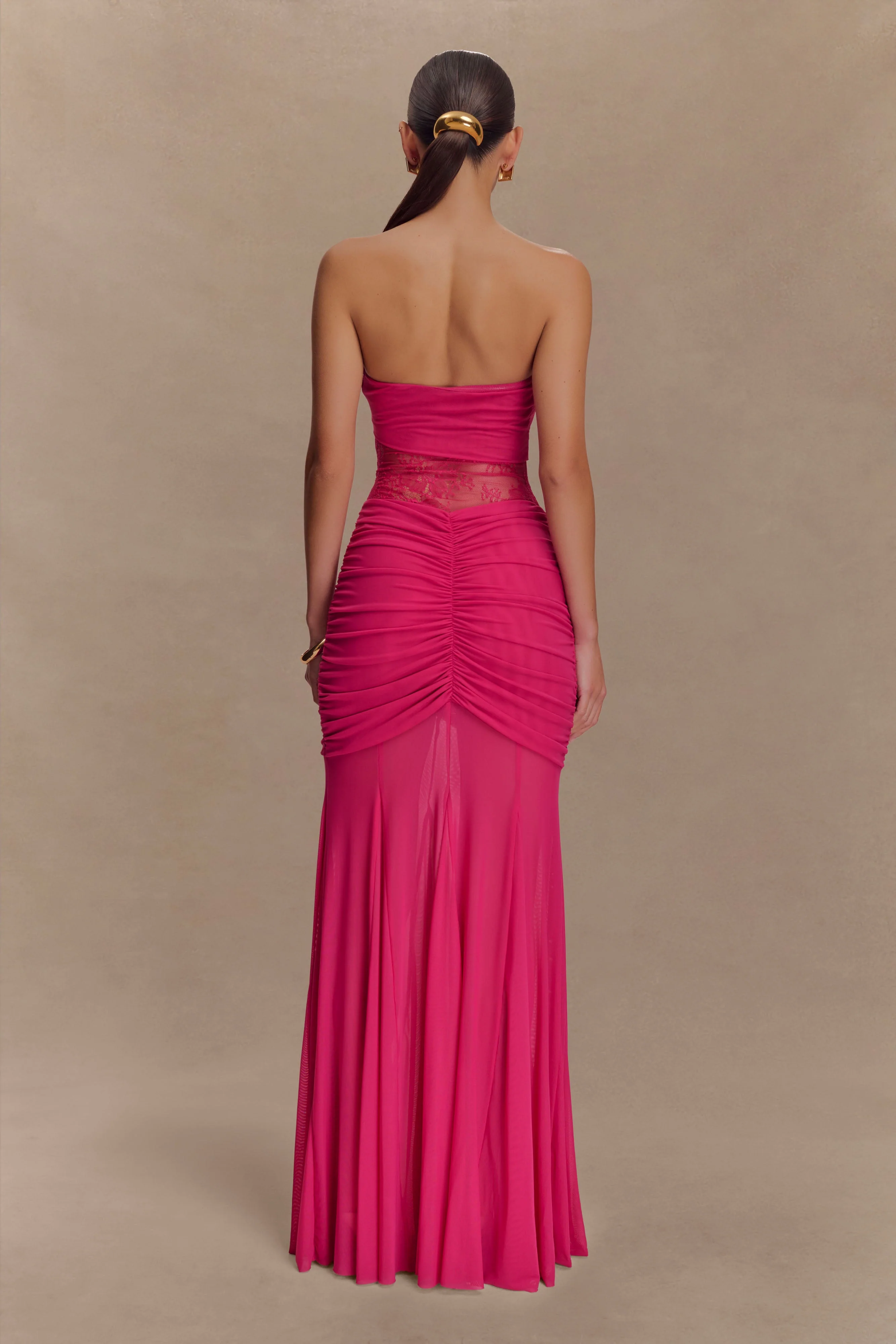 Khadijah Lace And Mesh Maxi Dress - Dragonfruit - Image 2
