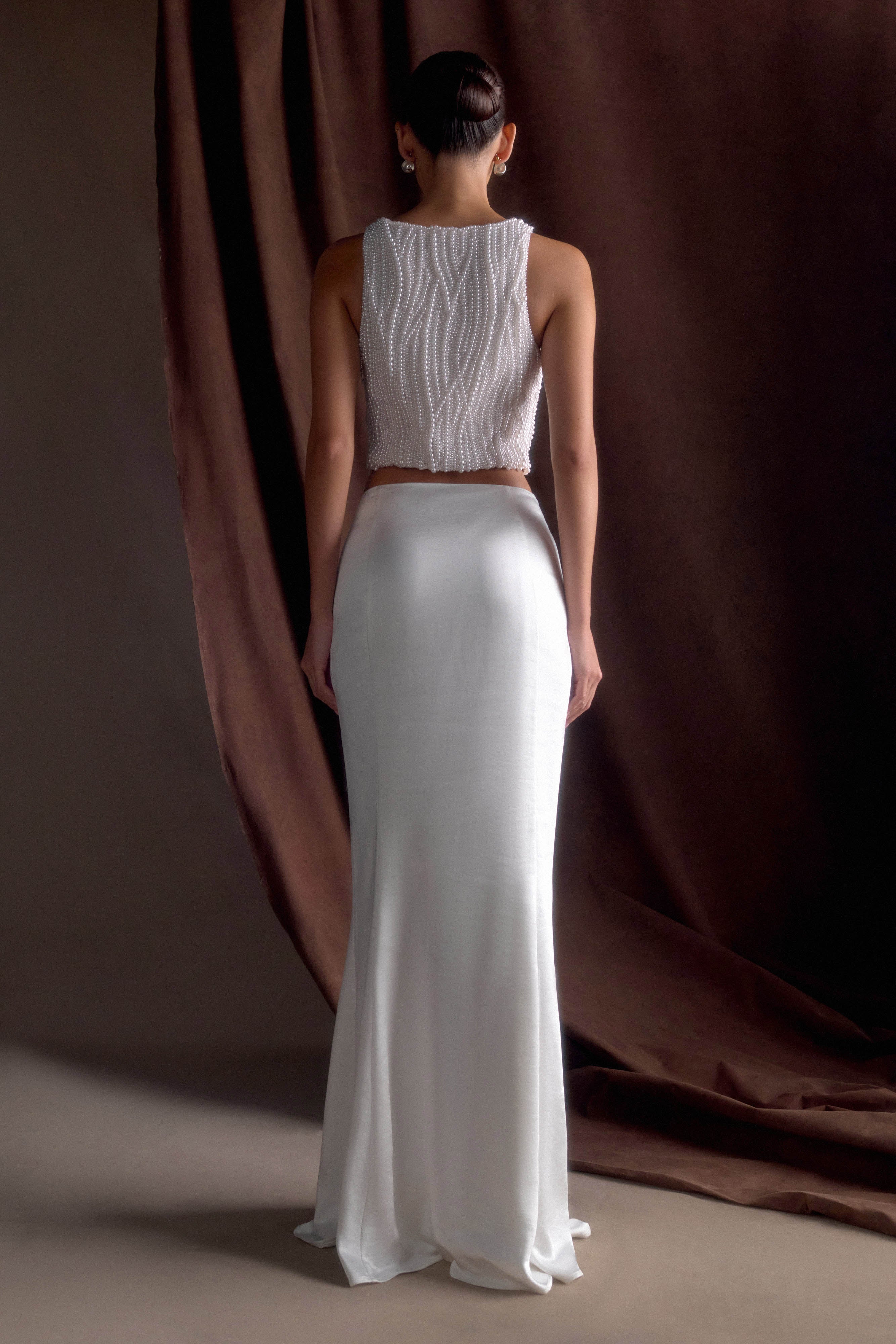 Khloe Satin Fishtail Maxi Skirt - White - Image 2