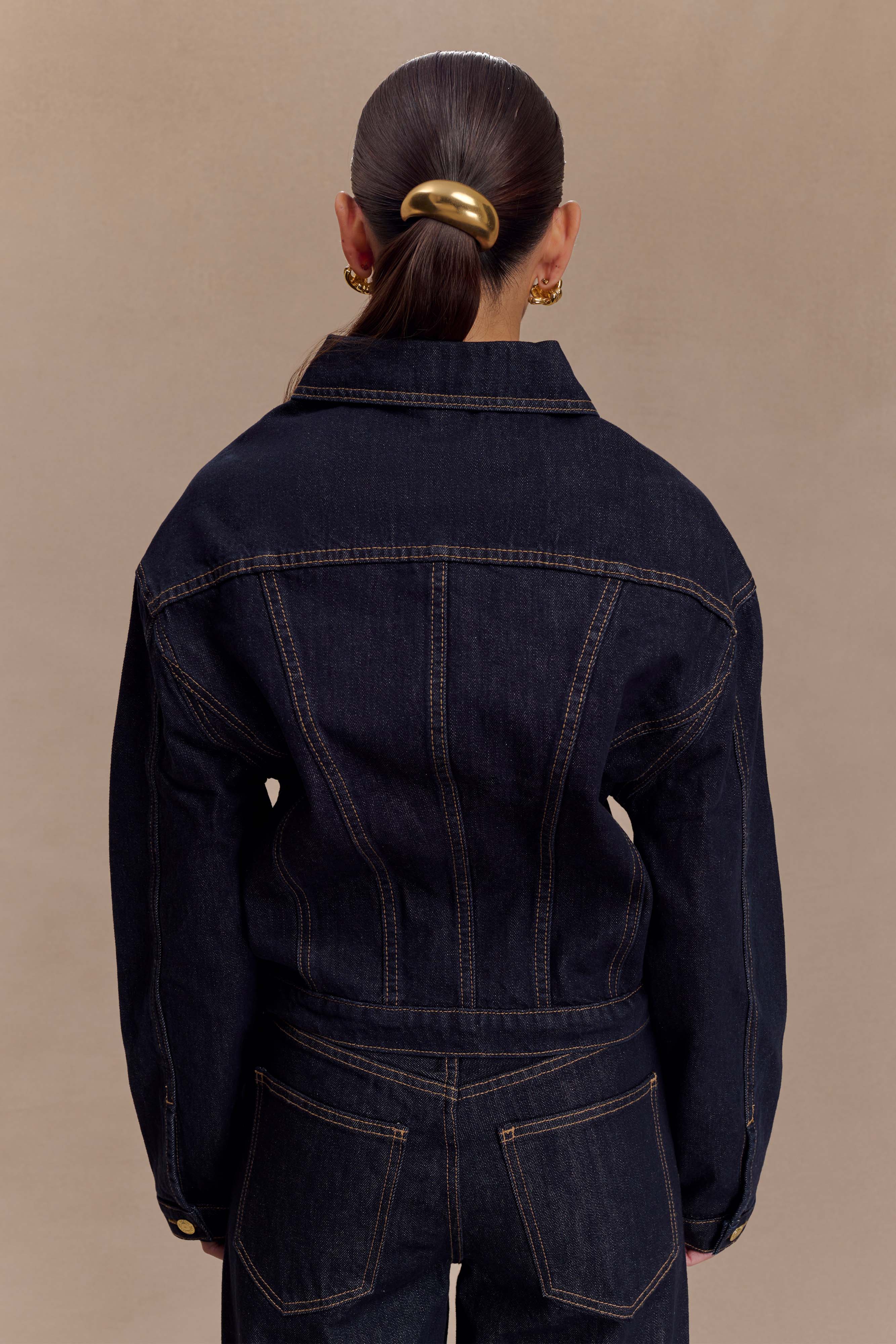 Kirra Cinched Denim Jacket - Washed Indigo Blue - Image 4