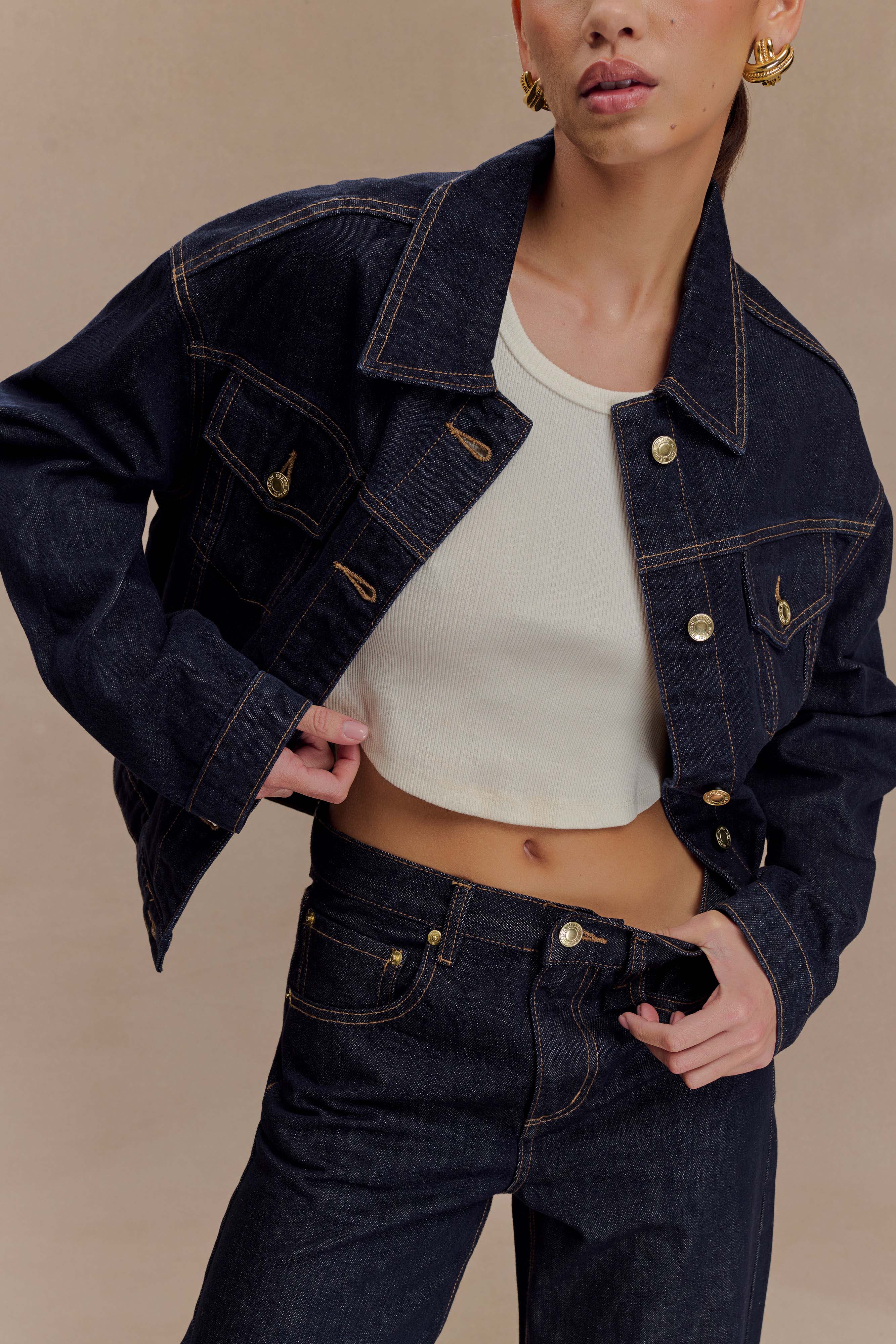 Kirra Cinched Denim Jacket - Washed Indigo Blue - Image 5