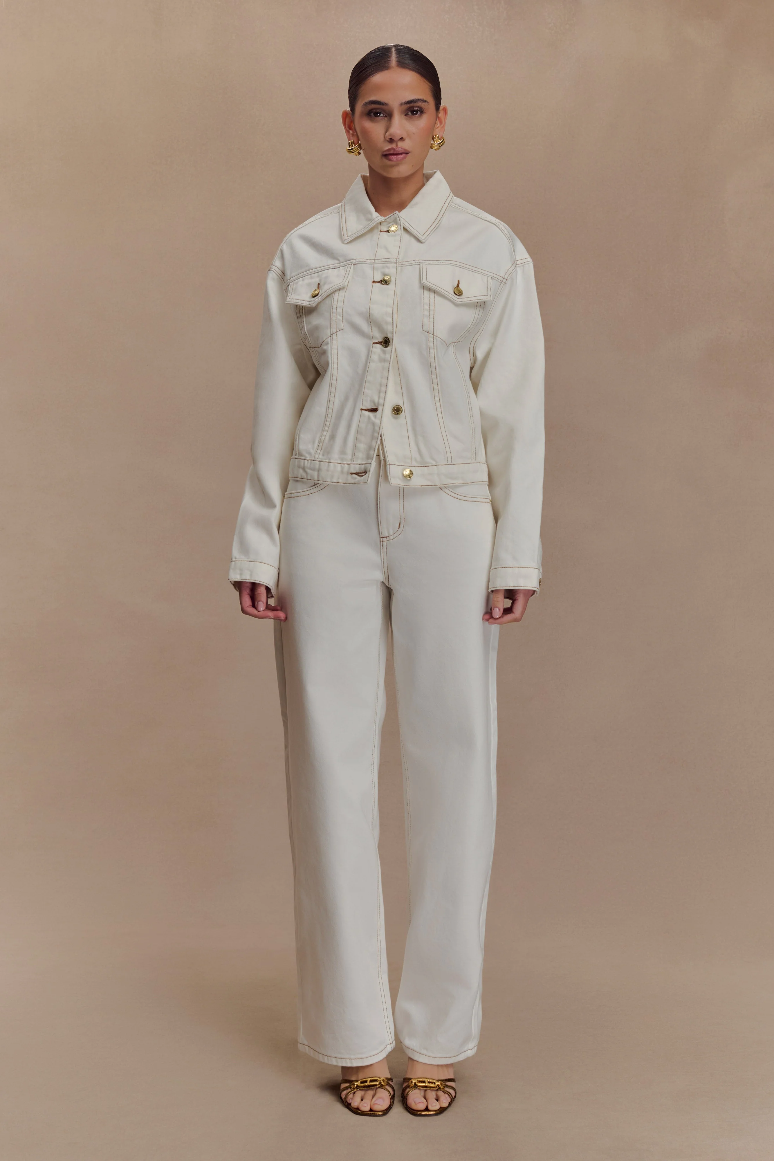 Kirra Cinched Denim Jacket - White - Image 2