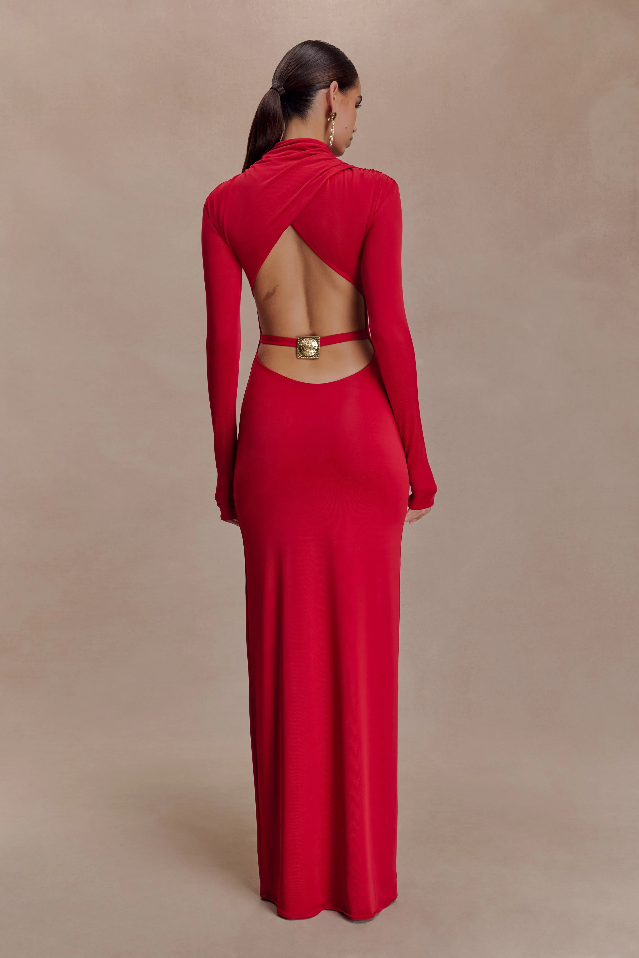 Kiyah Slinky Cut Out Maxi Dress - Red - Image 4