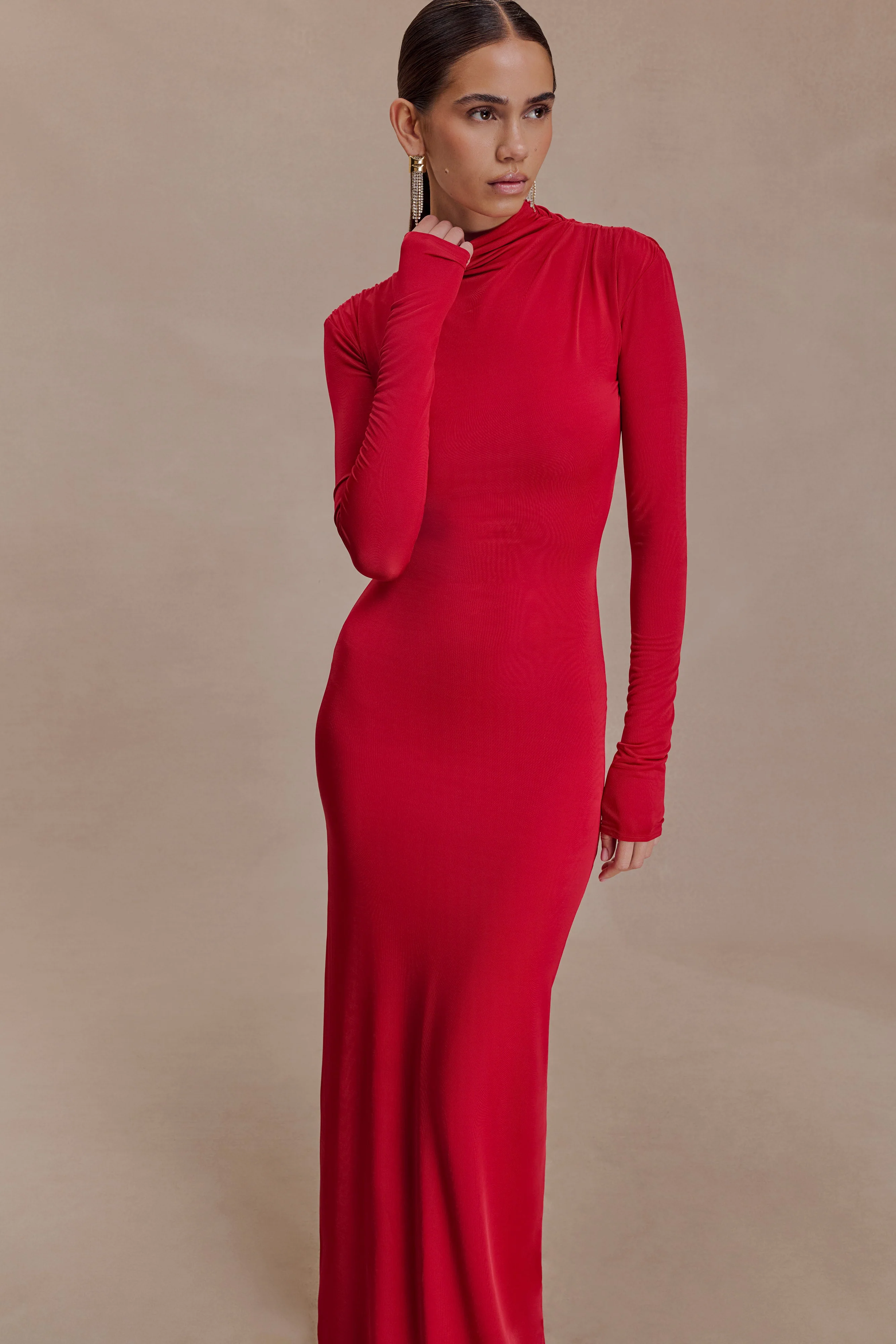 Kiyah Slinky Cut Out Maxi Dress - Red - Image 6