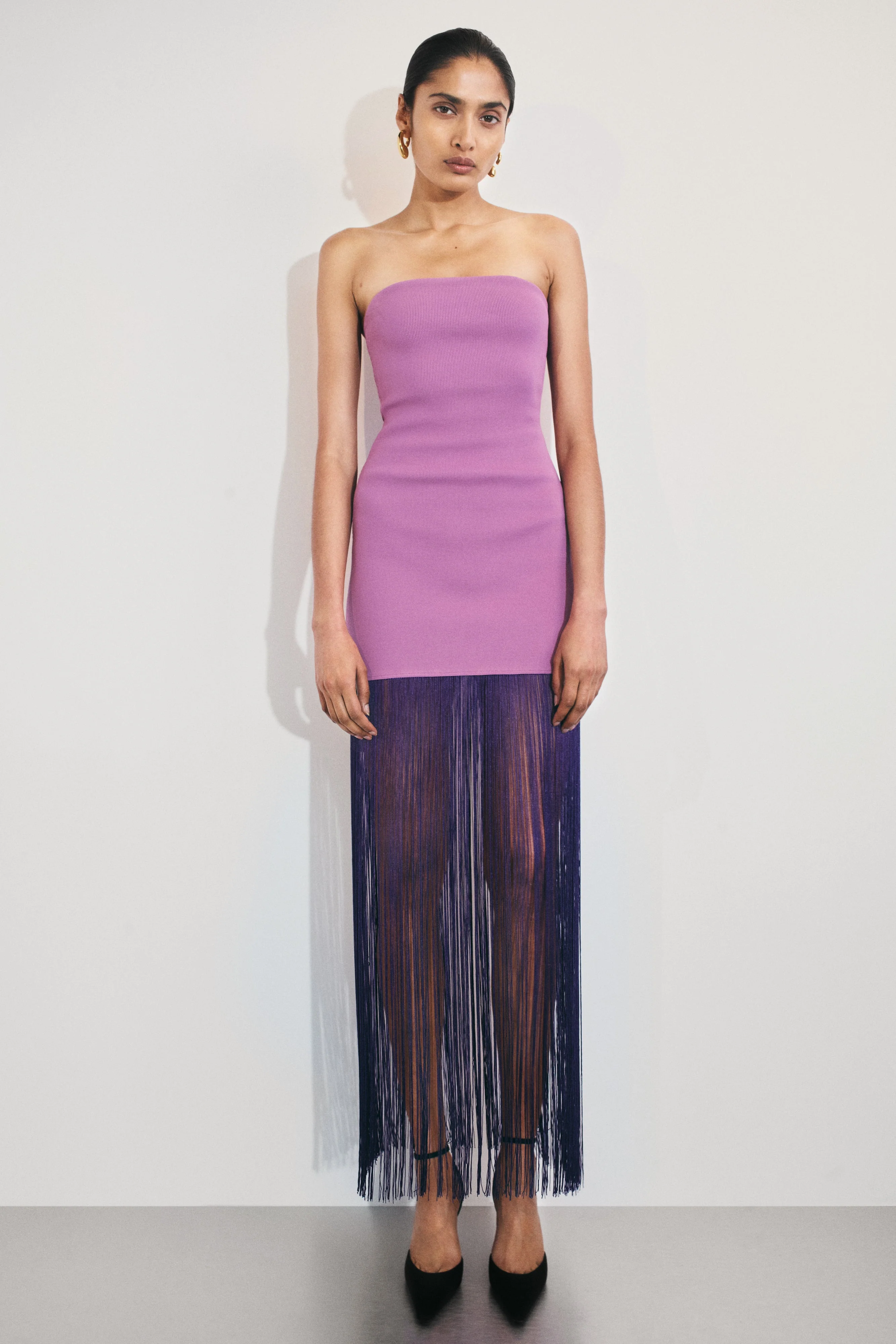 Koah Fringe Bandage Knit Maxi Dress - Purple - Image 2