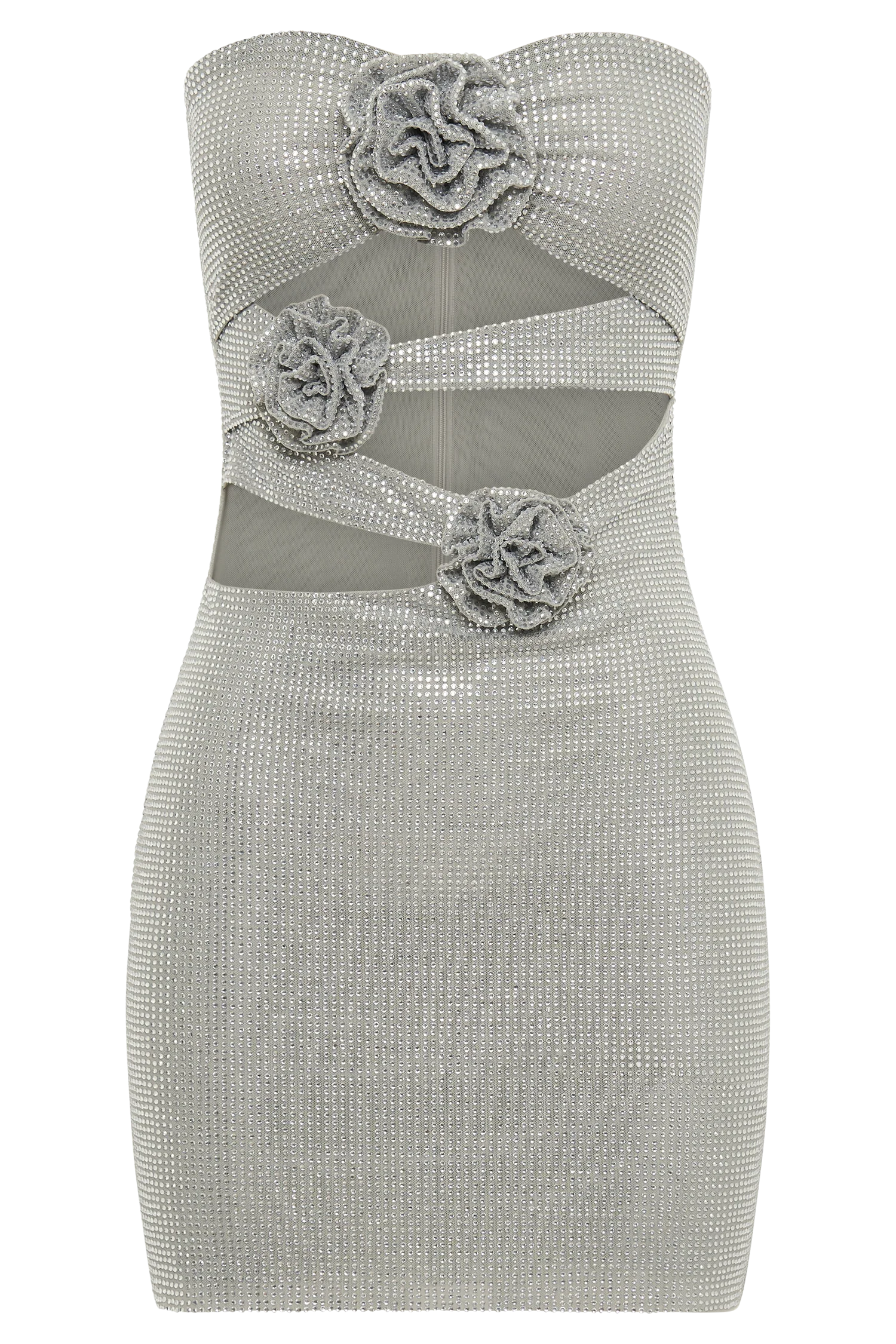 Korinna Strapless Rose Diamante Mini Dress - Silver - Image 10