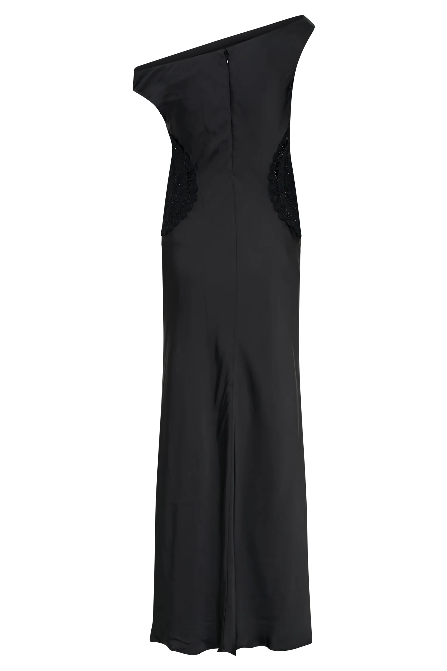 Kristina Satin Maxi Dress With Crochet - Black - Image 7