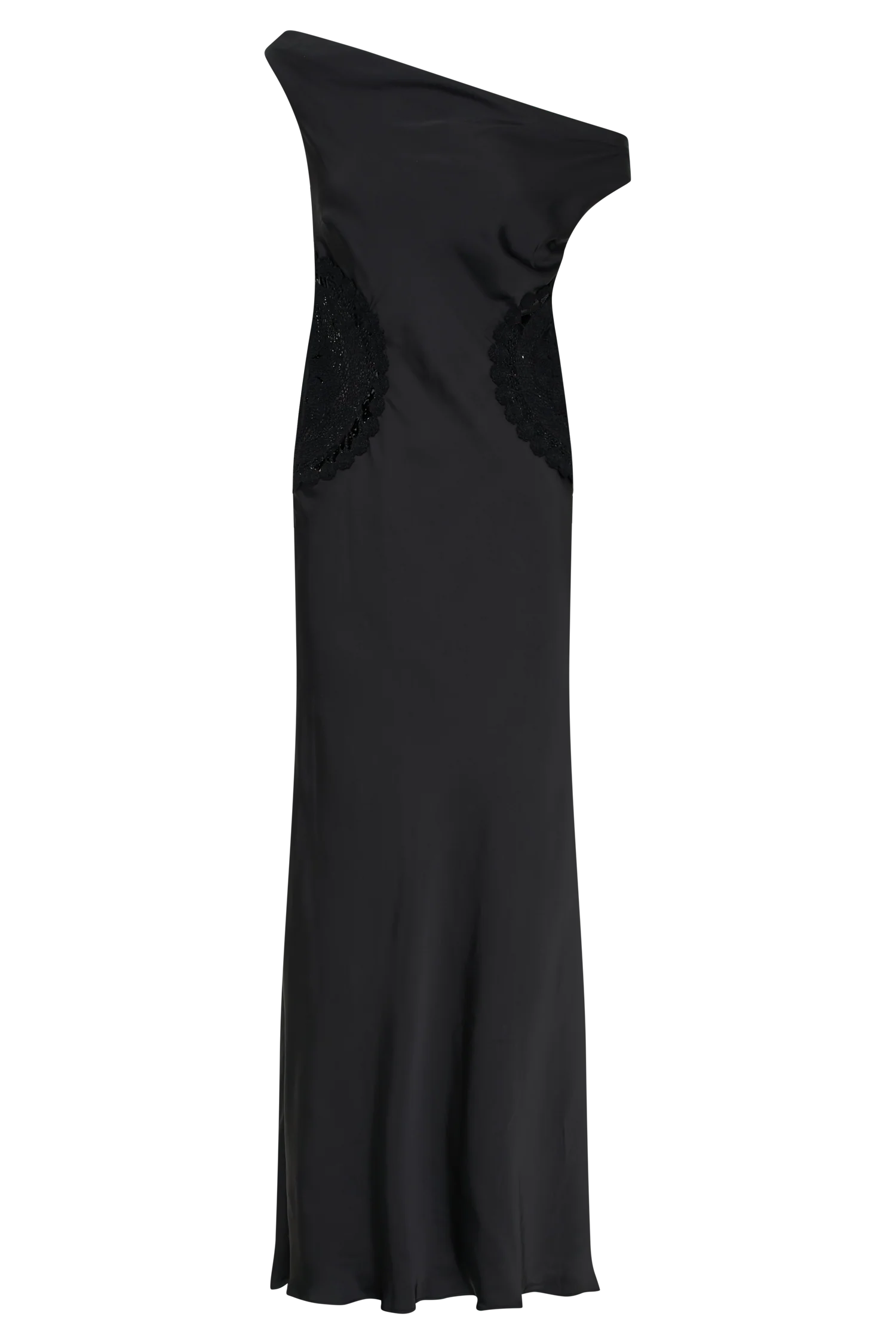 Kristina Satin Maxi Dress With Crochet - Black - Image 8