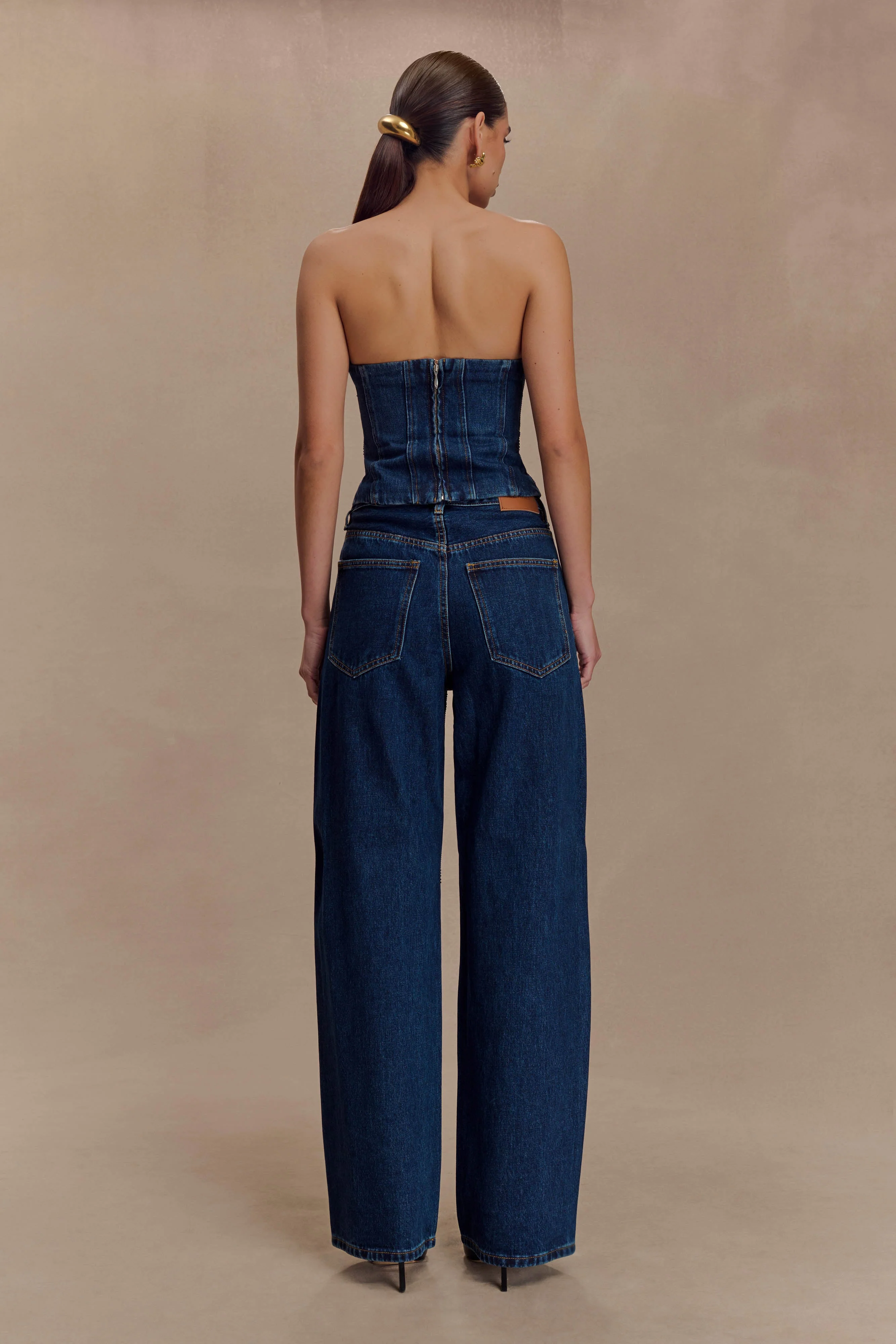 Laina Mid Rise Diamante Denim Jeans - Midnight Blue - Image 4