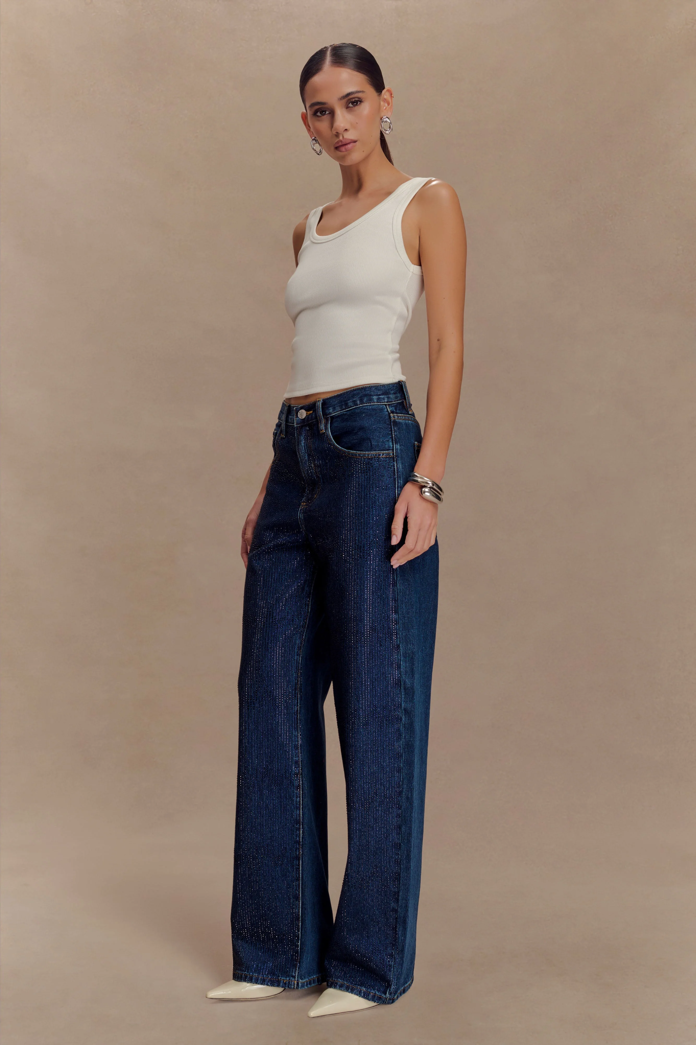 Laina Mid Rise Diamante Denim Jeans - Midnight Blue - Image 7