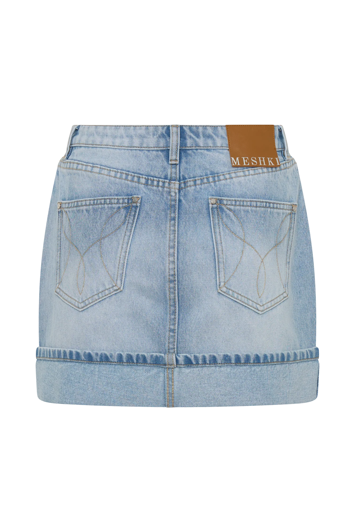 Lakoda Cuffed Denim Mini Skirt - Washed Light Blue - Image 7