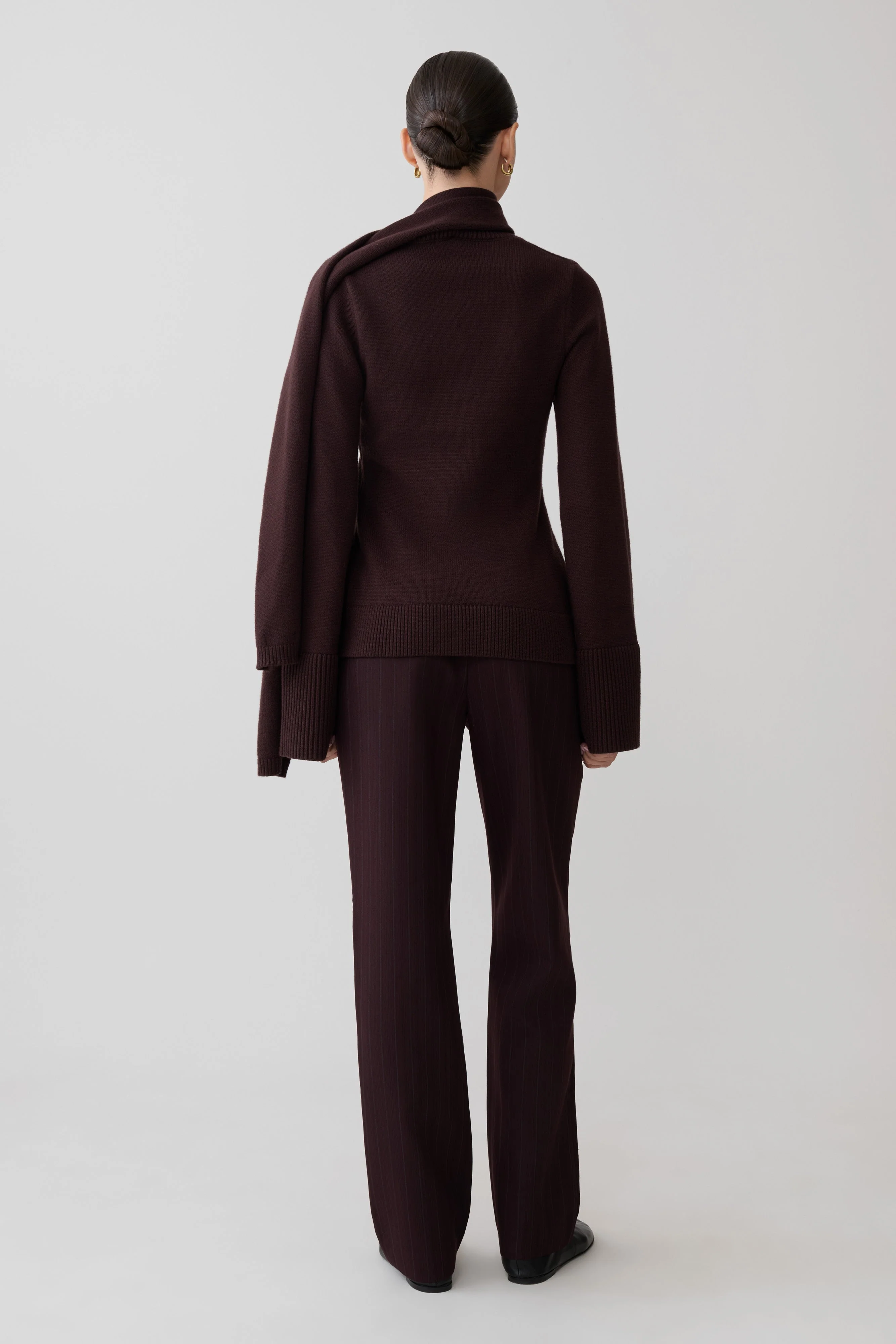 Lara Knit Cardigan With Scarf - Chocolate - Image 2