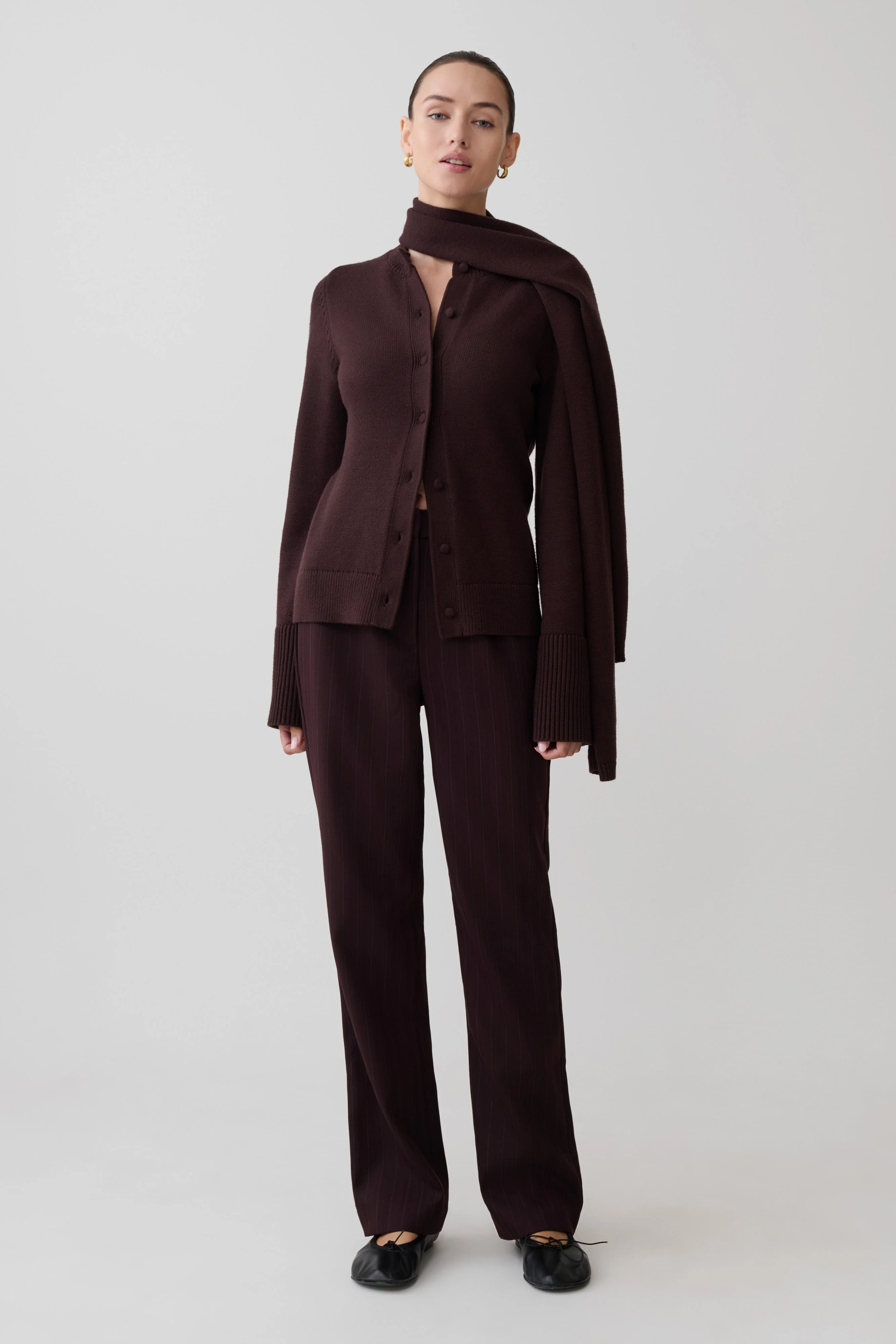Lara Knit Cardigan With Scarf - Chocolate - Image 4