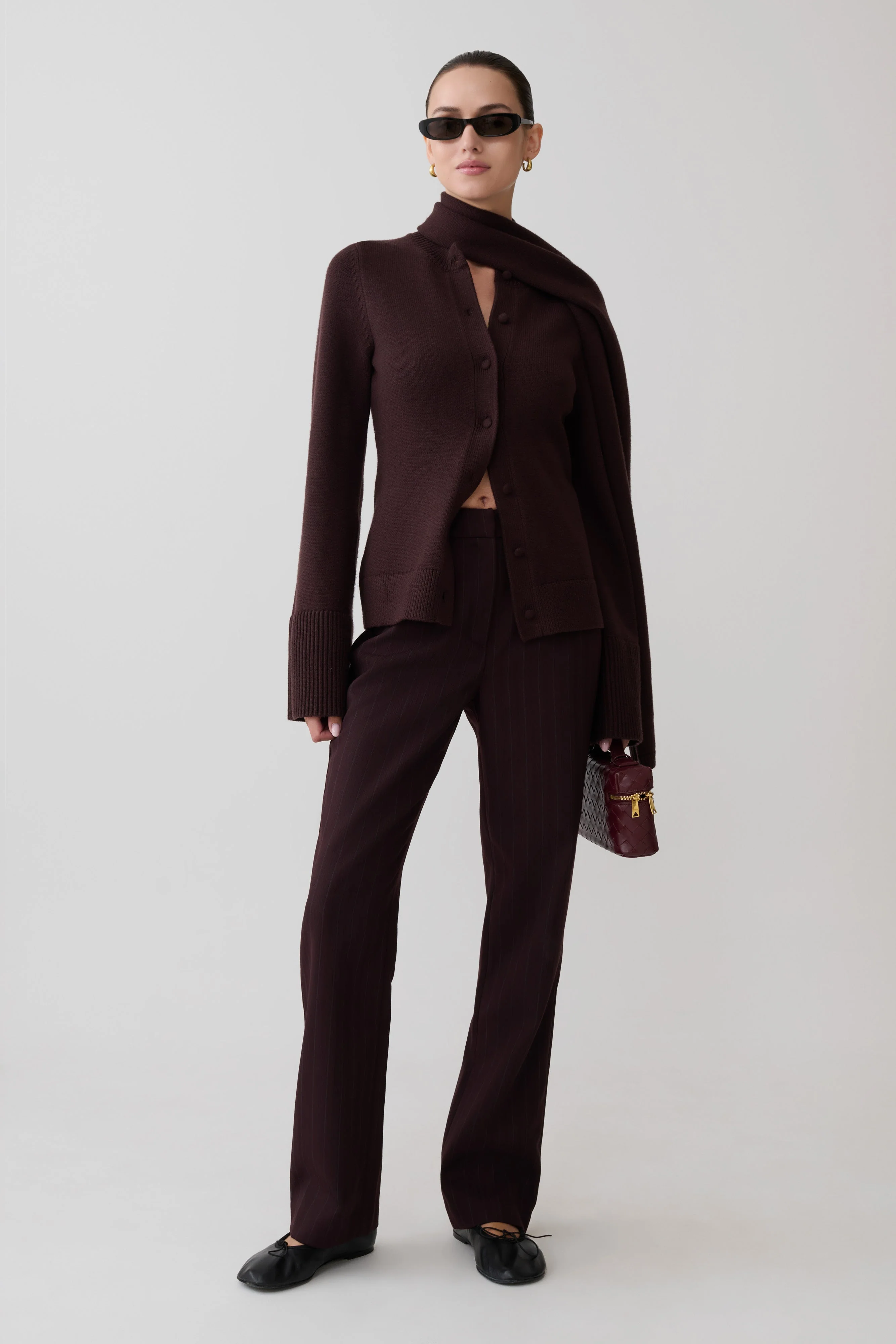 Lara Knit Cardigan With Scarf - Chocolate - Image 5