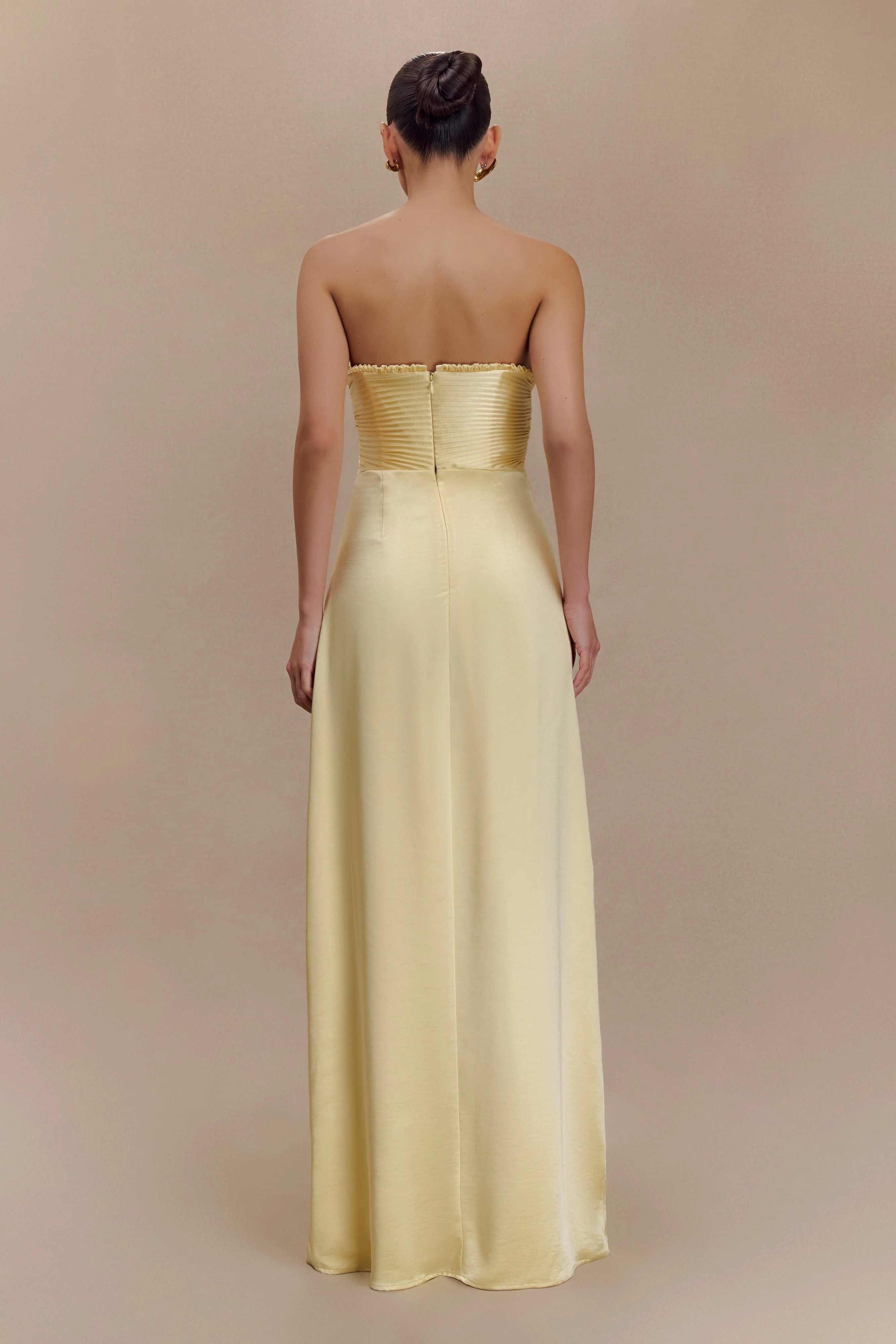 Larissa Satin Maxi Dress With Ruched Petals - Lemon - Image 2