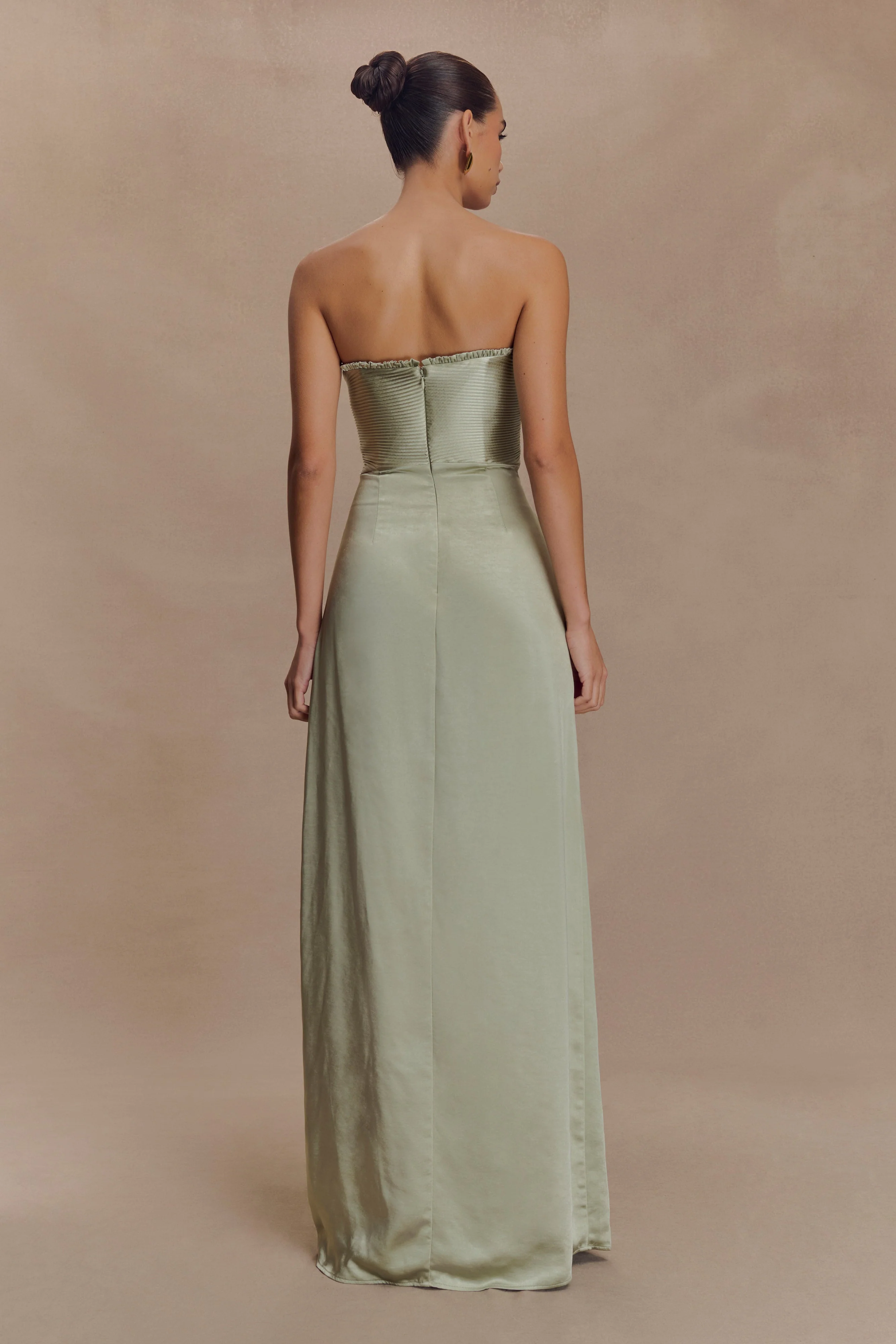 Larissa Satin Maxi Dress With Ruched Petals - Sage - Image 2