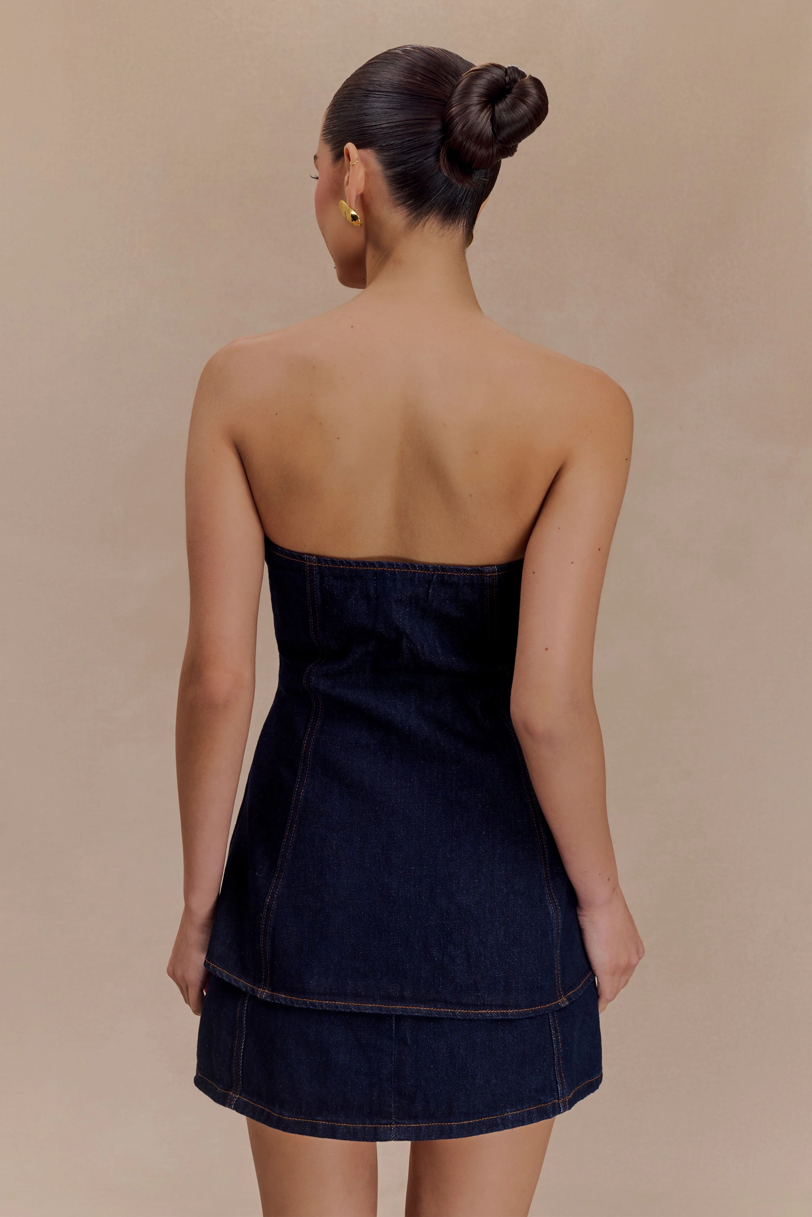 Lennox Strapless Long Line Button Top - Indigo Blue - Image 2
