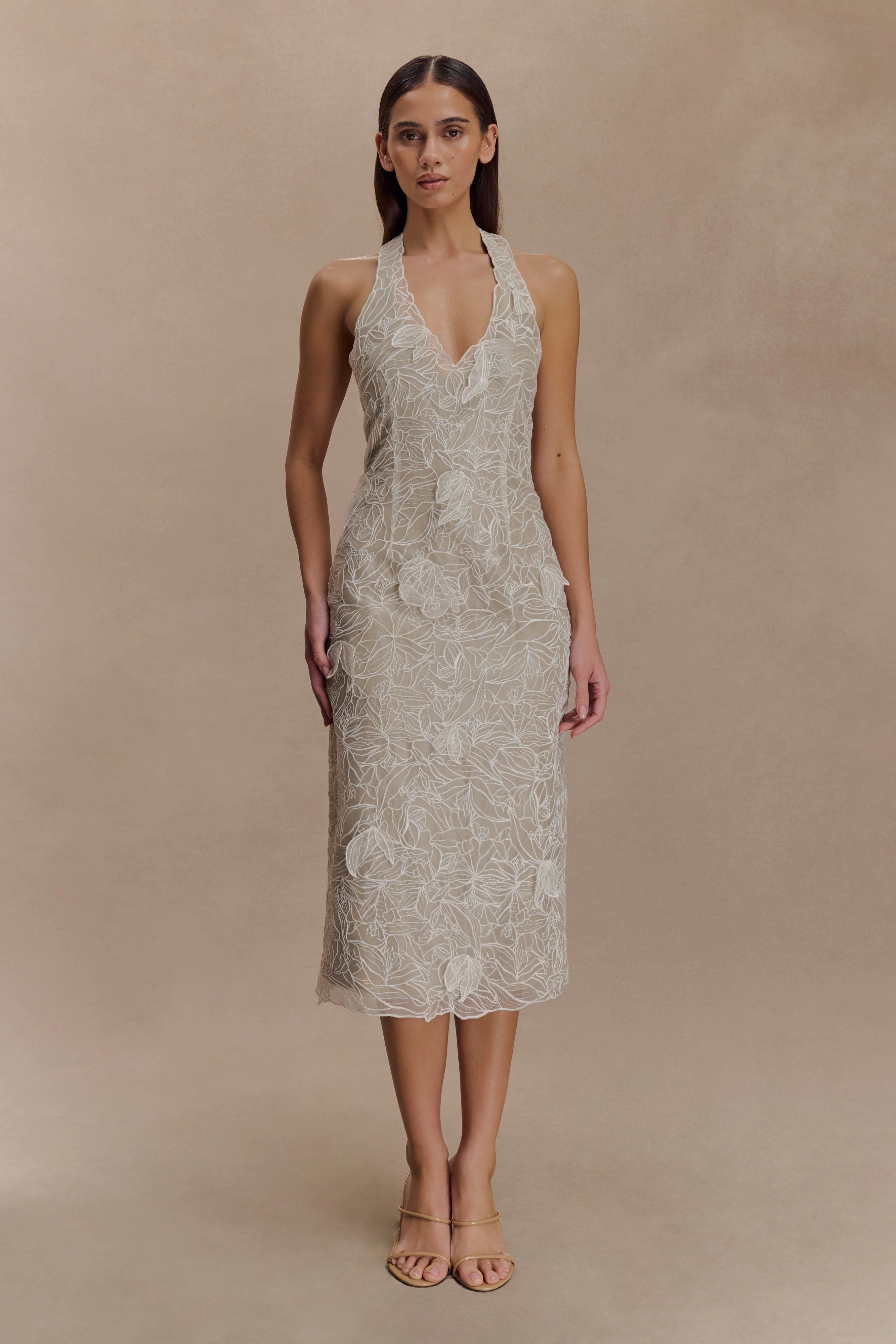 Lenore Silk Lace Halter Midi Dress - Ivory - Image 4