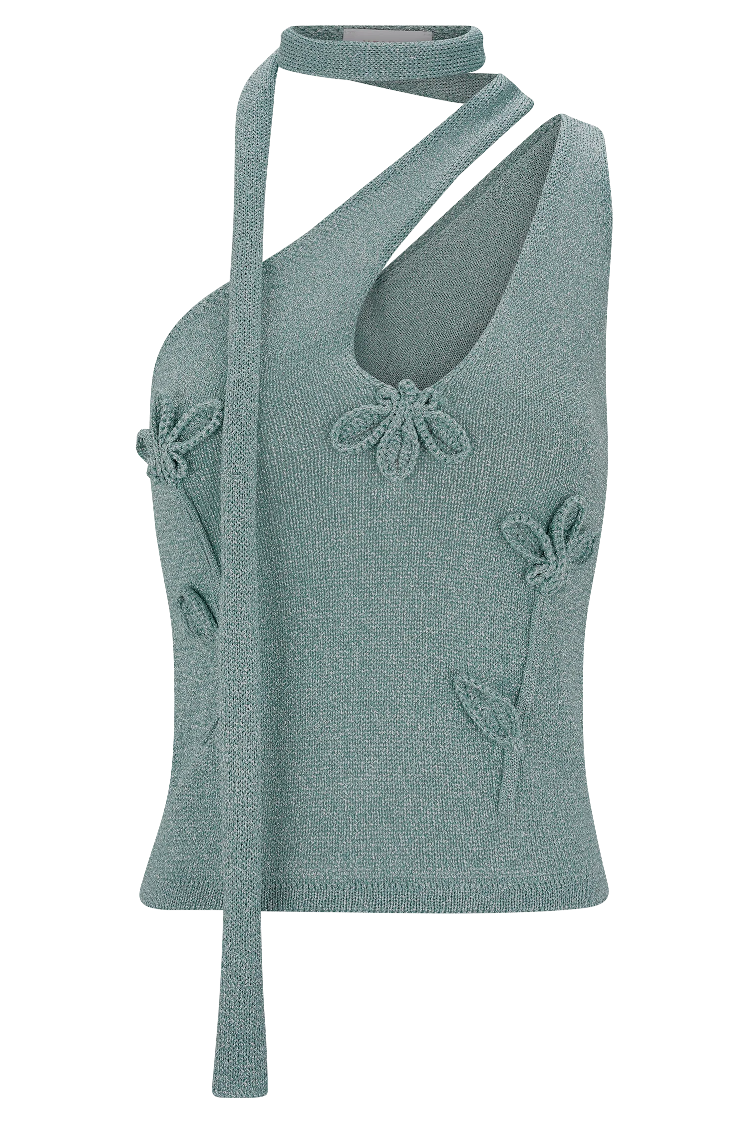 Leone One Shoulder Metallic Knit Top - Aqua - Image 9
