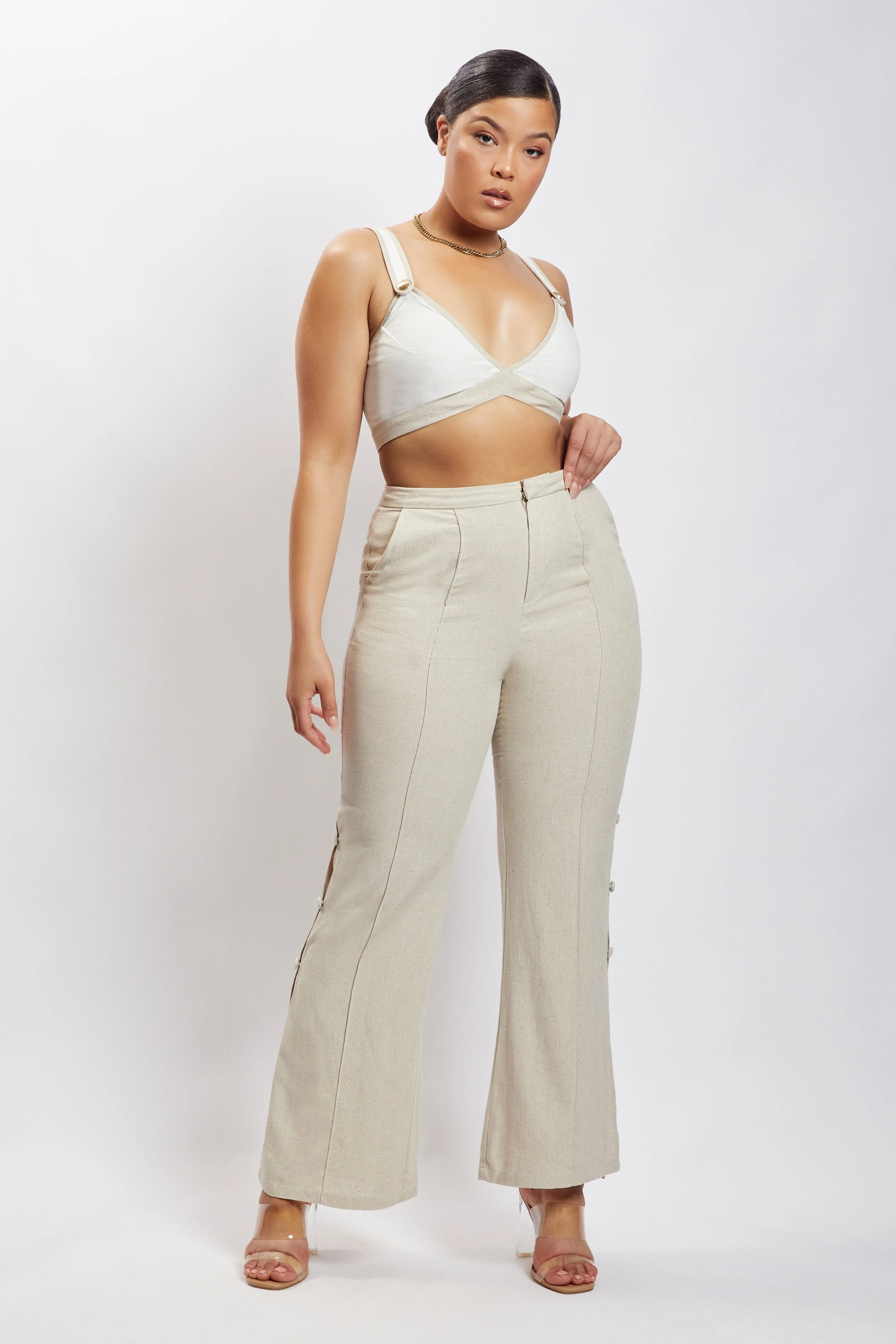 Lexi Linen Cut Out Side Pants - Natural - Image 10