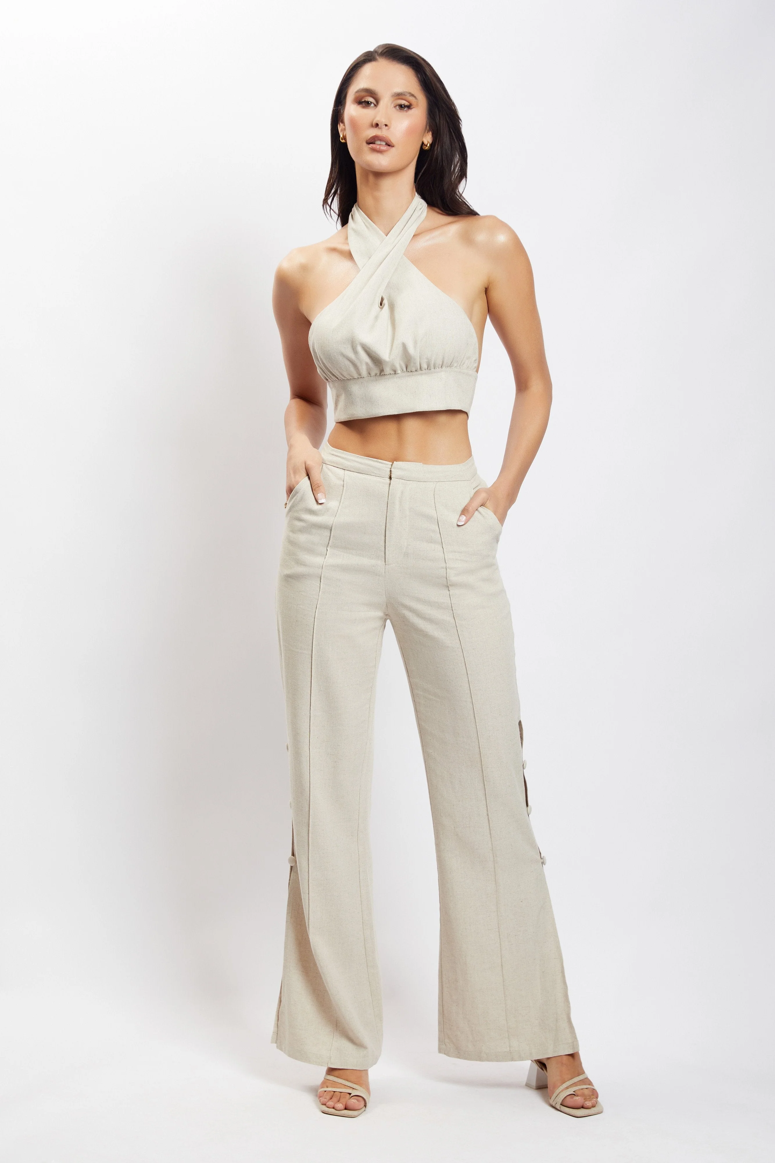 Lexi Linen Cut Out Side Pants - Natural - Image 3