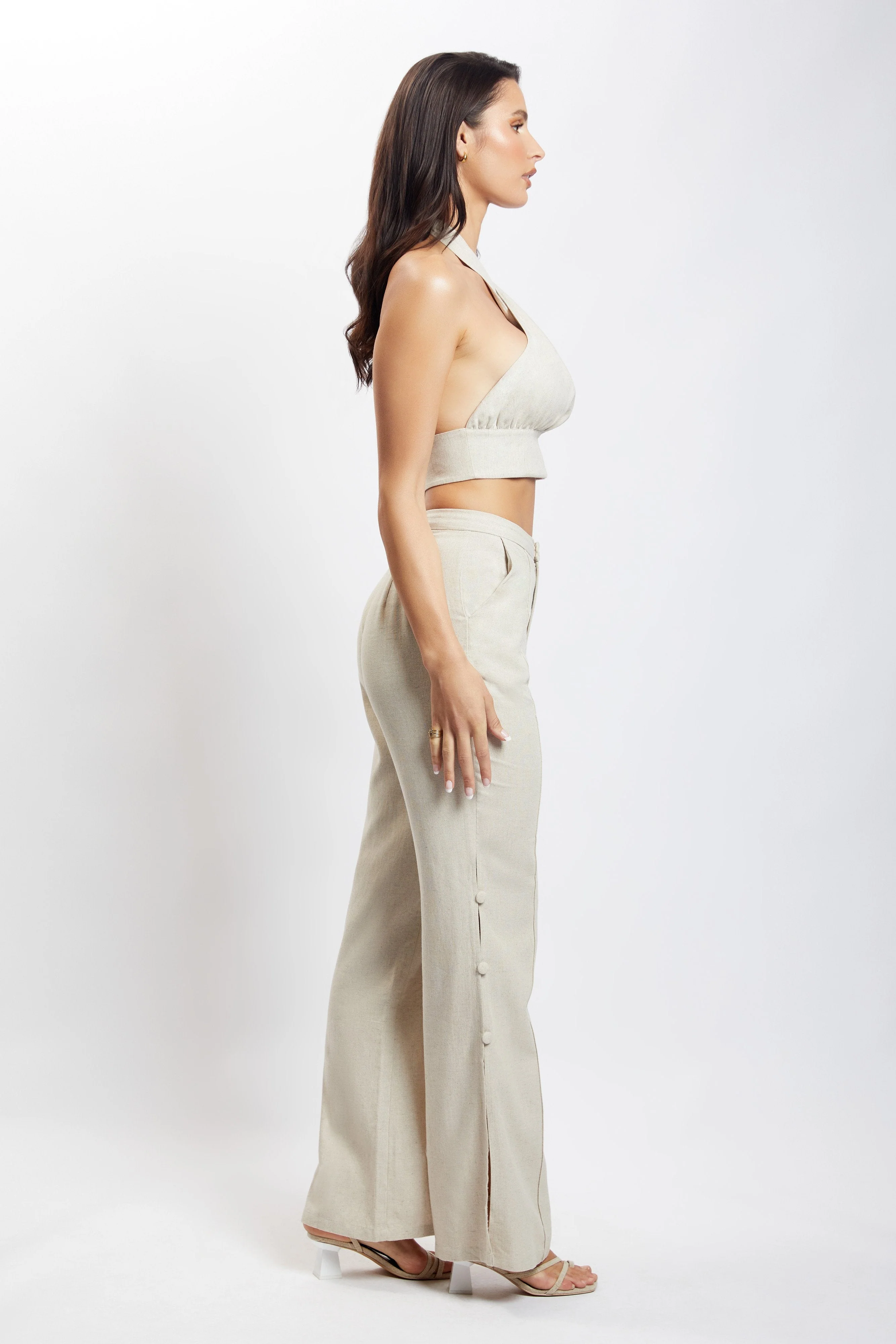 Lexi Linen Cut Out Side Pants - Natural - Image 5