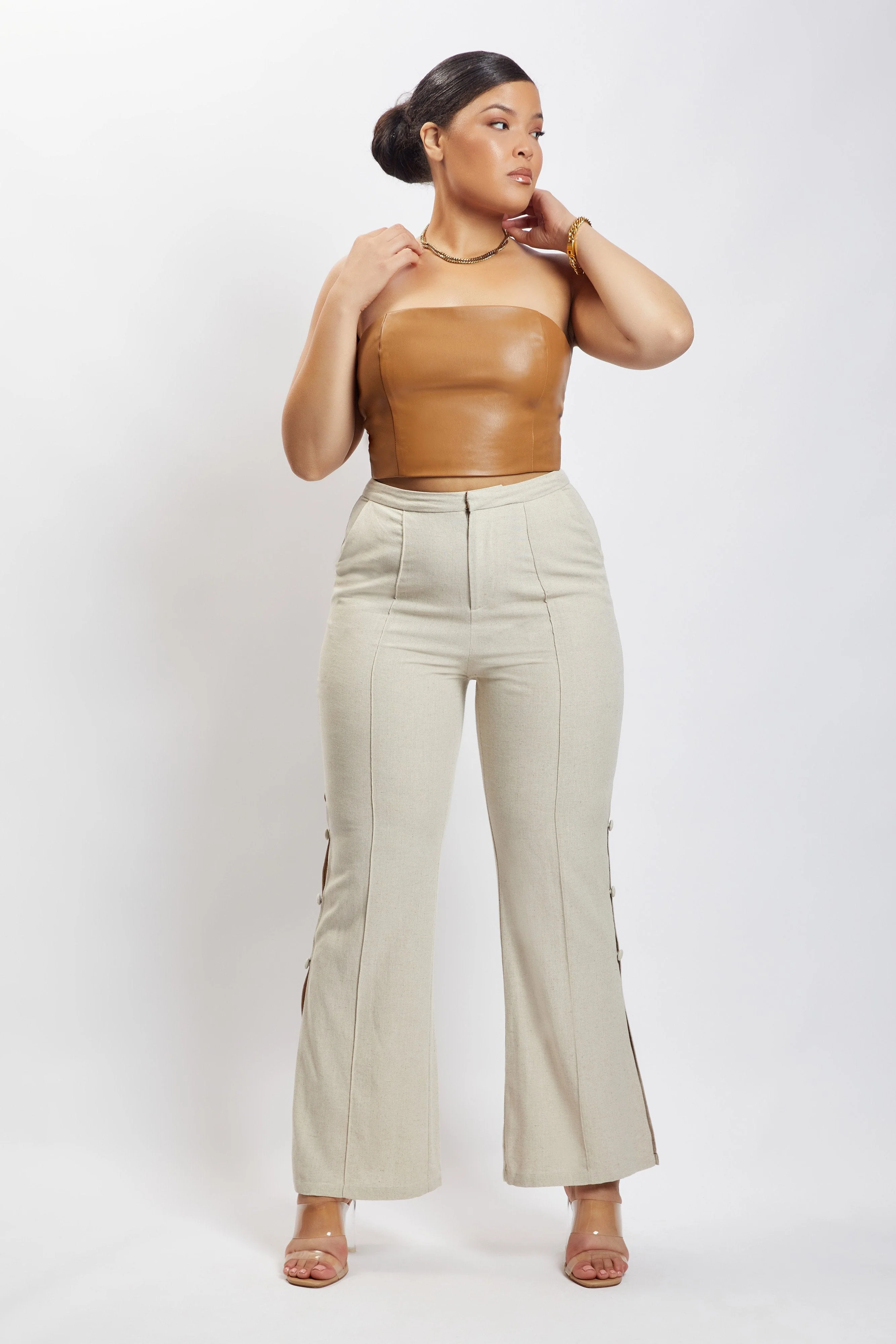 Lexi Linen Cut Out Side Pants - Natural - Image 7