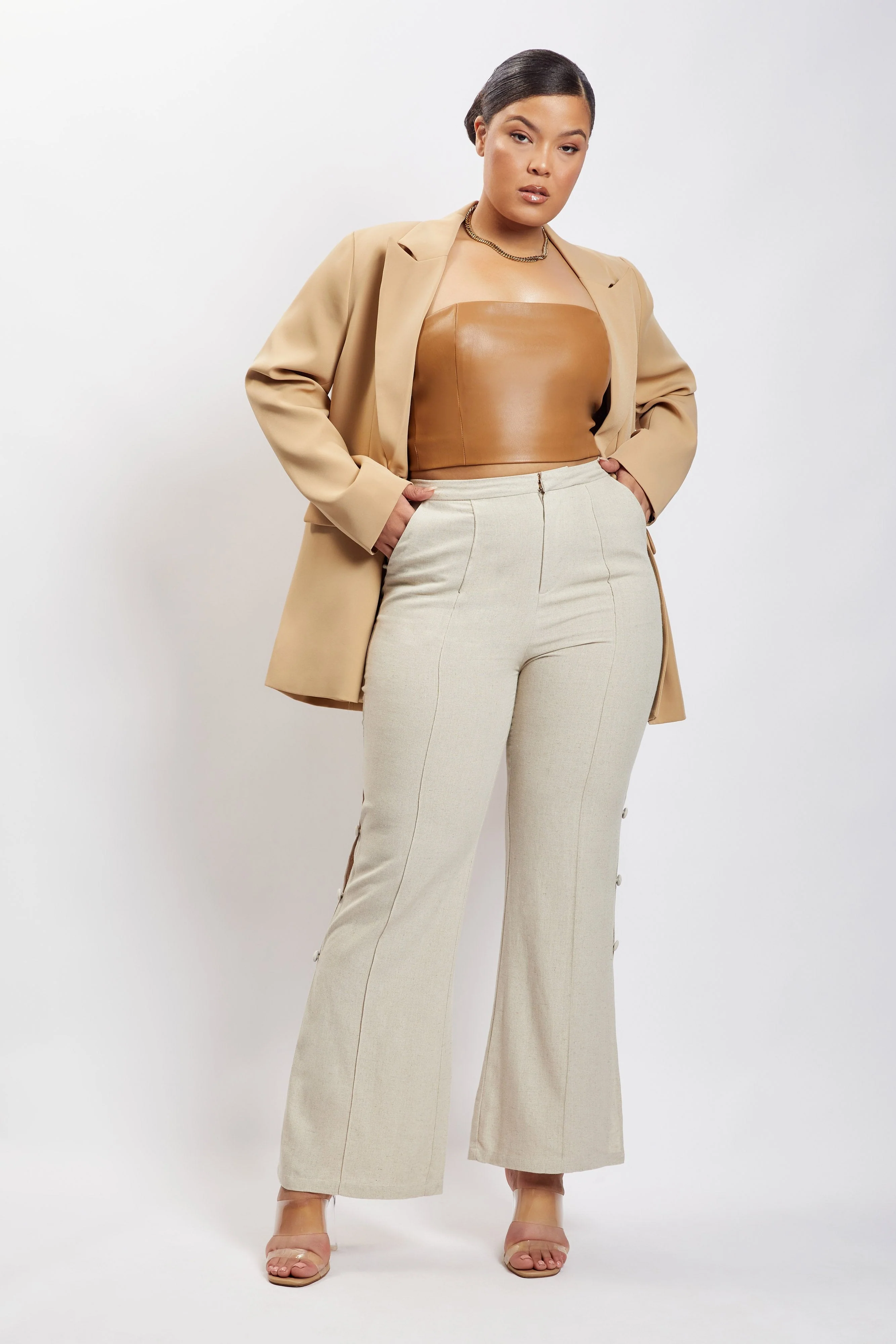 Lexi Linen Cut Out Side Pants - Natural - Image 9
