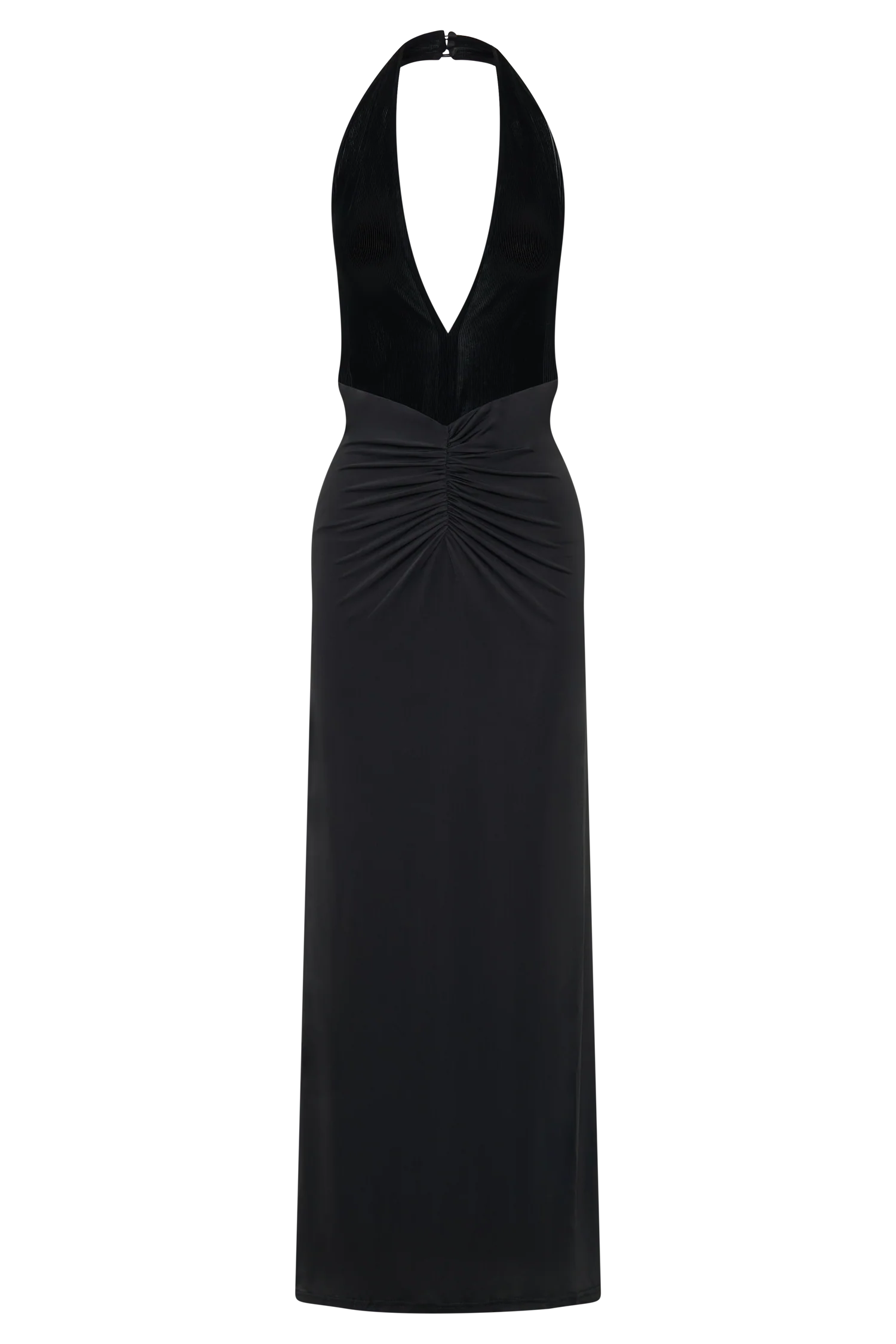 Lien Mesh Velvet Plunge Midi Dress - Black - Image 7