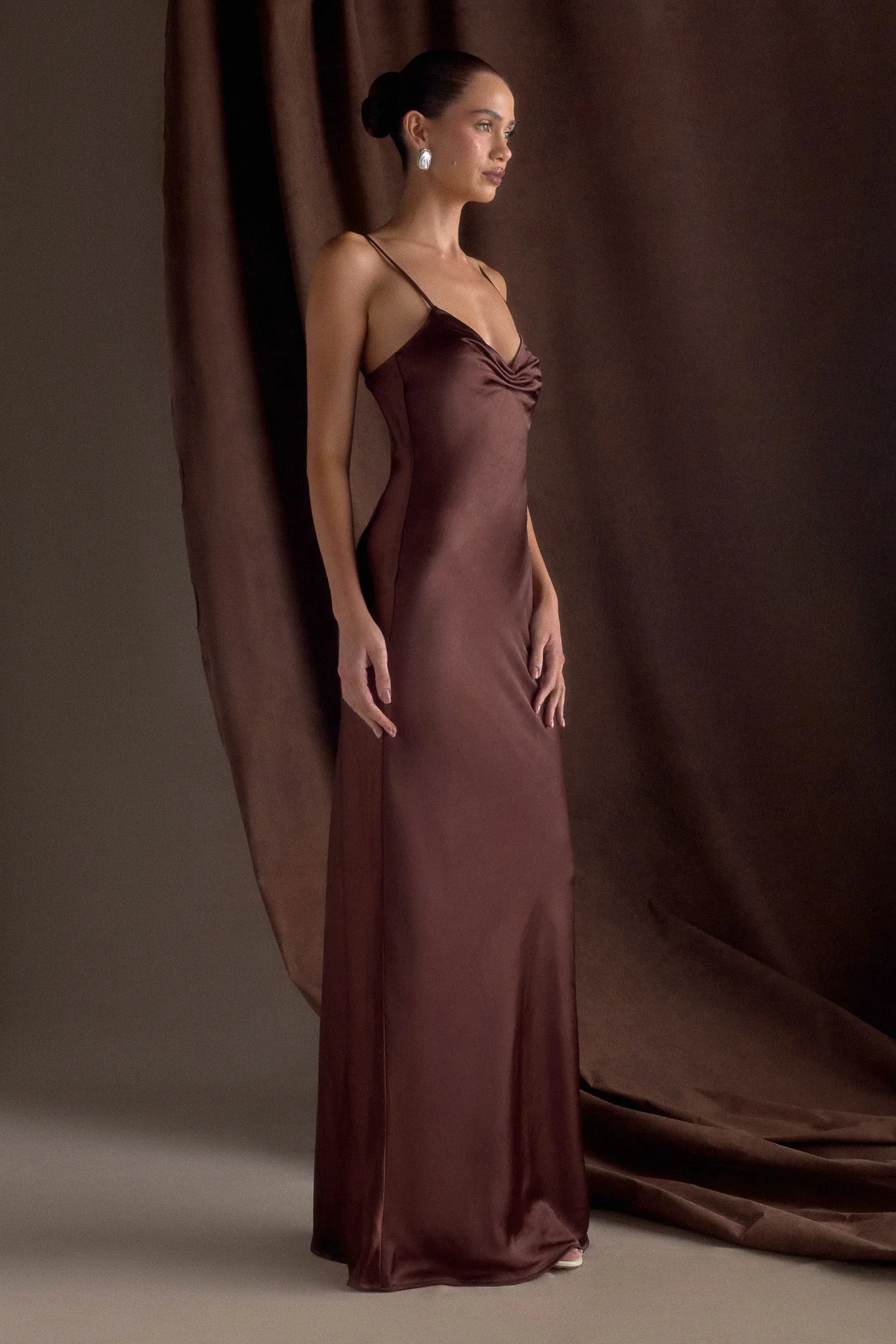 Lilly Sweetheart Satin Maxi Dress - Dark Chocolate - Image 10